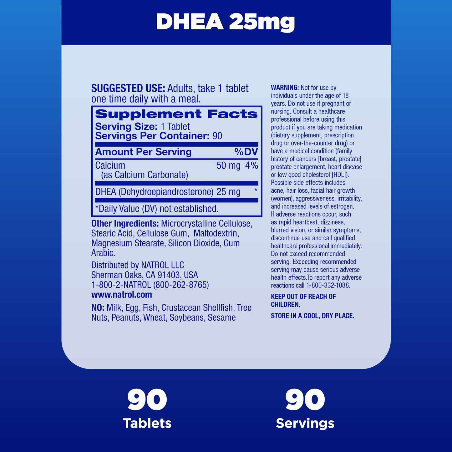 Natrol Mood & Stress DHEA 25mg, Supplement for Balance of Hormone Level, 90 Tablets, 90 Day Supply