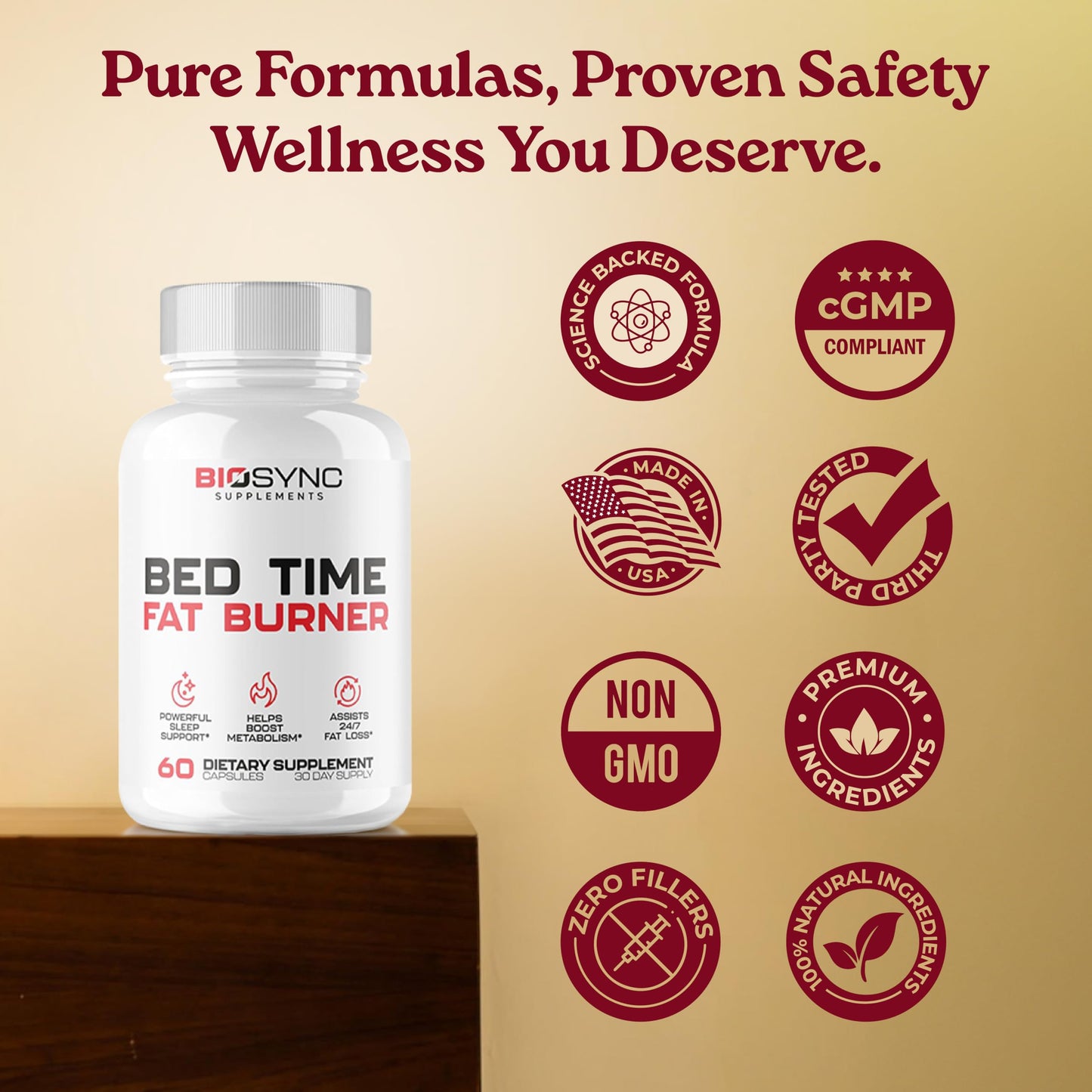 BioSync Night Time Fat Burner | Weight Loss Pills for Women + Sleep Aid | Appetite Suppressant, Shred Calories | Powerful Sleep & Mood Support | Extra Strength Weight Loss Diet Pills - 60 Capsules