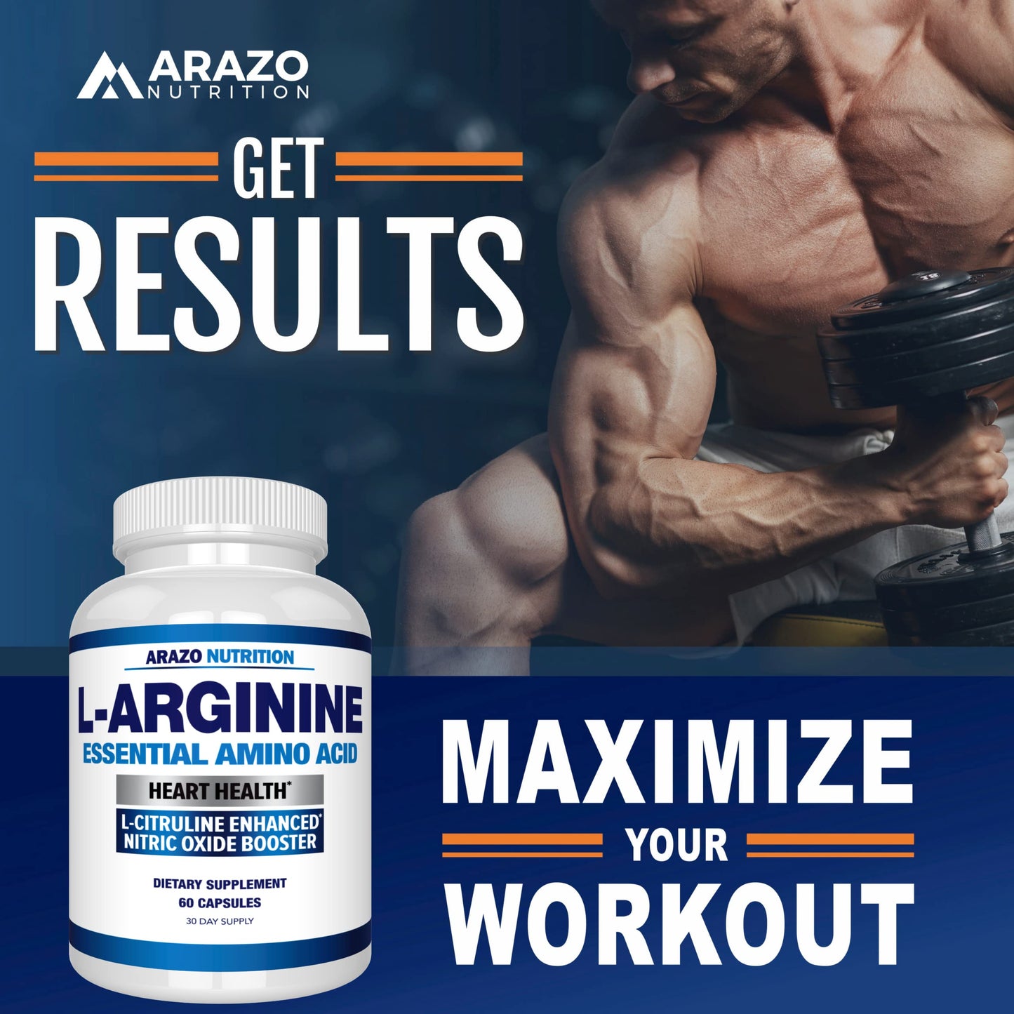 Arazo Nutrition Premium L Arginine - 1340mg Nitric Oxide Booster with L-Citrulline & Essential Amino Acids for Muscle Gain and Energy - Powerful NO Booster to Train Longer & Harder - 60 Capsules