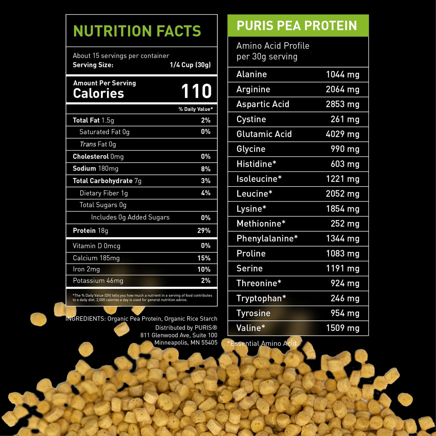 PURIS Organic Pea Protein Crisps, 1LB, Certified Organic Pea Protein Isolate, Keto Protein Crunch, Made 100% in The USA, Non-GMO, Gluten Free, No Sugar, No Soy, 18g Protein, 7g Carbs, Unflavored