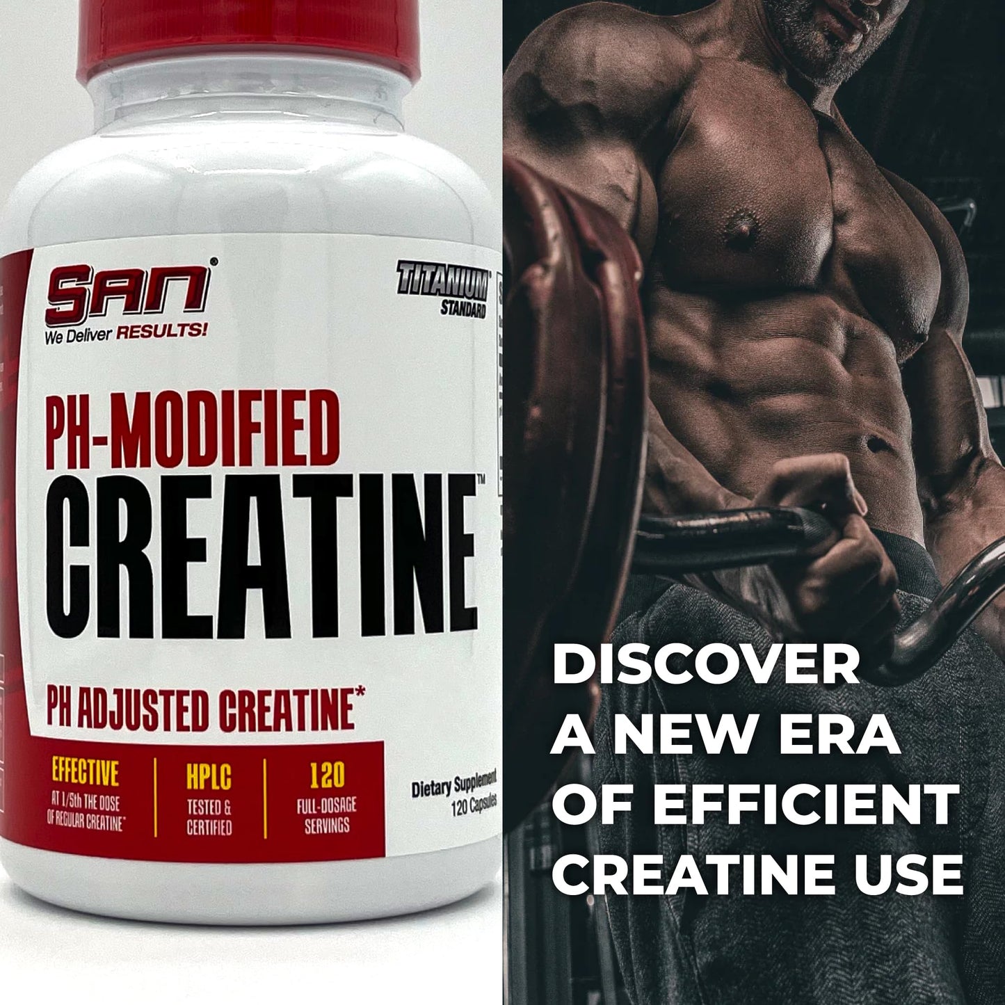 SAN Nutrition PH Modified Creatine - Buffered Formula for Enhanced Muscle Strength and Performance, 120 Servings