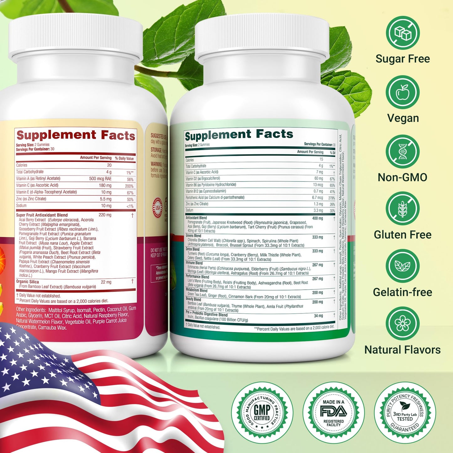Everyday Debloat & Detox Sugar-Free Fruits and Veggies Gummies - Energy Support with Superfood Fruit and Vegetable Supplement (120 Chews) Cruelty-Free, Vegan, Gluten-Free, Fruit and Vegetable Vitamin