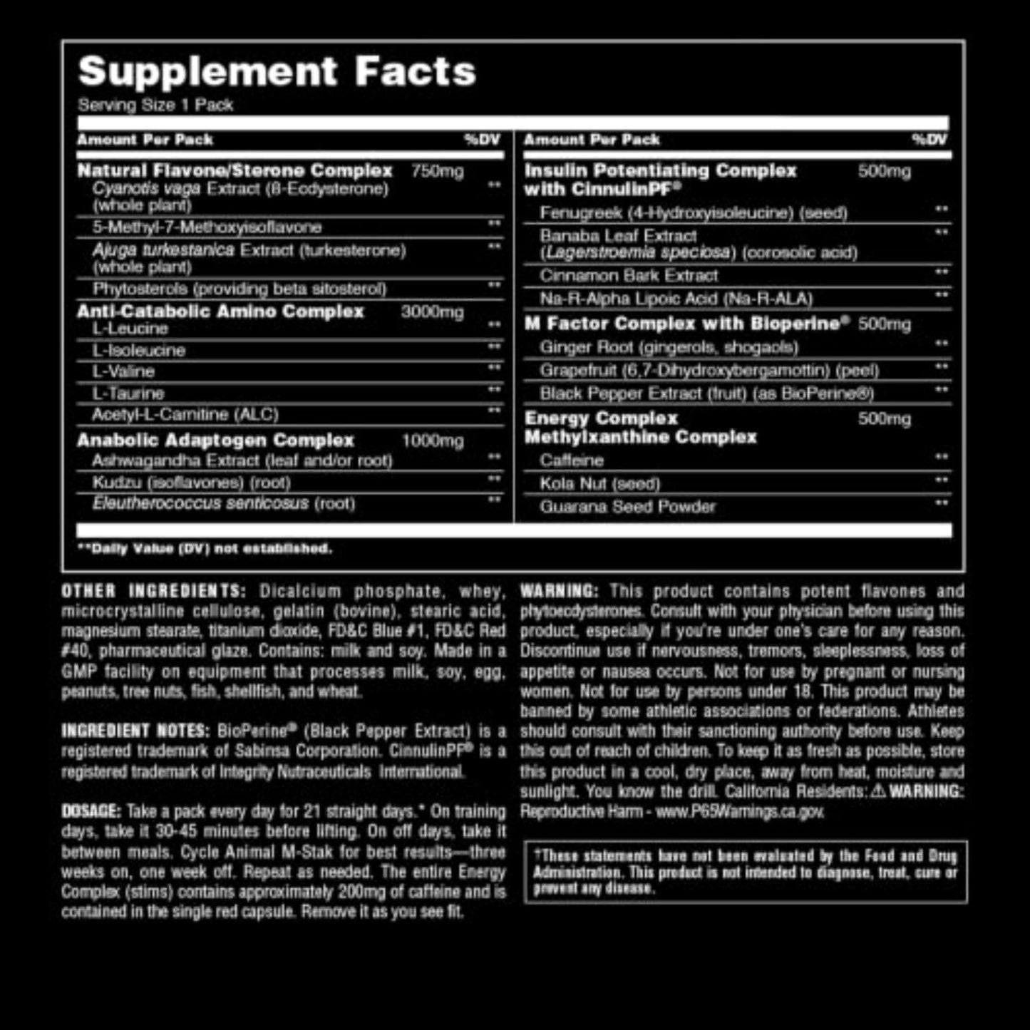 Animal M-Stak - Muscle Builder and Anabolic Mass Gainer Supplement for Bodybuilding - Lean Muscle Growth, Amino Complex and Pre Workout Energy, 21 Packs