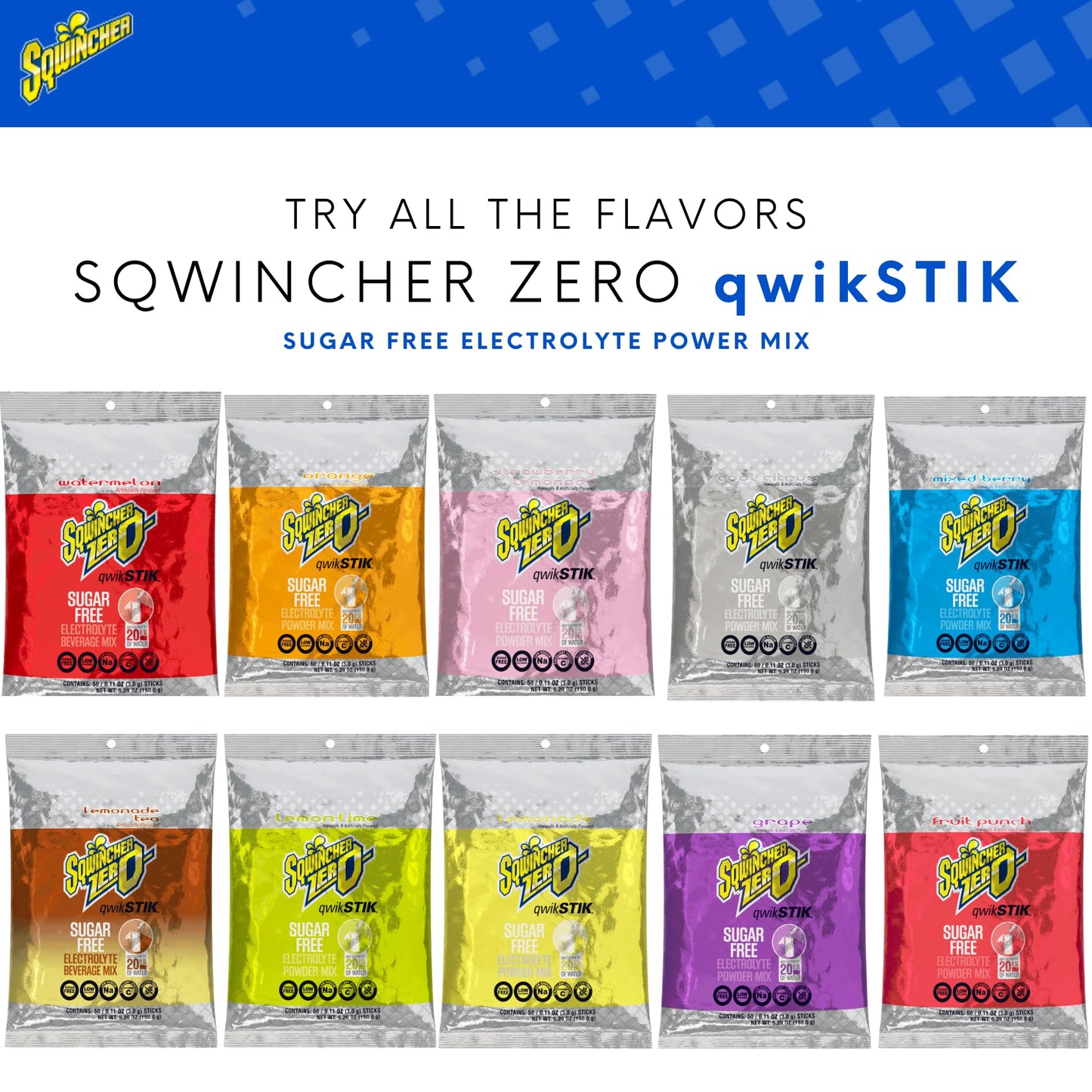 Sqwincher X428M2600 Qwik Stik Instant Powder Concentrate Stick Lemonade Electrolyte Drink 11 Ounce Pack of 50