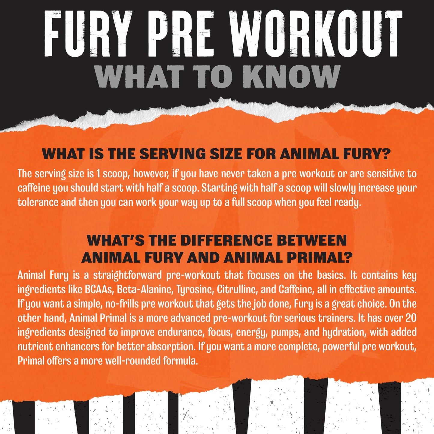 Animal Fury Pre Workout Powder - Energy and Focus Supplement with 5g BCAA, 350mg Caffeine Nitric Oxide Booster with Beta-Alanine, Preworkout for Men and Women, Blue Ice Pop Flavor, 30 Servings