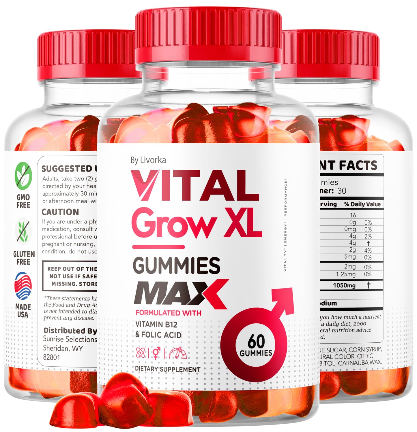 (2 Pack) Vital Grow XL Male Gummies - Men's Performance Gummies 1050MG Vital GrowXL Blend, Vital Growth Gummy Advanced Gomitas Formula, 120 Gummies for 2 Months