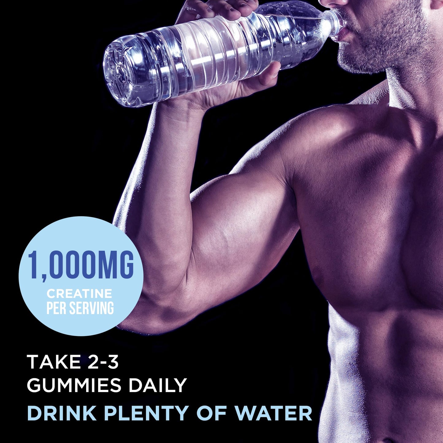 HEADTOBODY Vegan Creatine Gummies - Non-Melting 1000mg Monohydrate Chewables for Strength, Muscle, Focus, Endurance - Non-GMO Creatine Supplements for Men & Women - Blue Raspberry, 90 Count