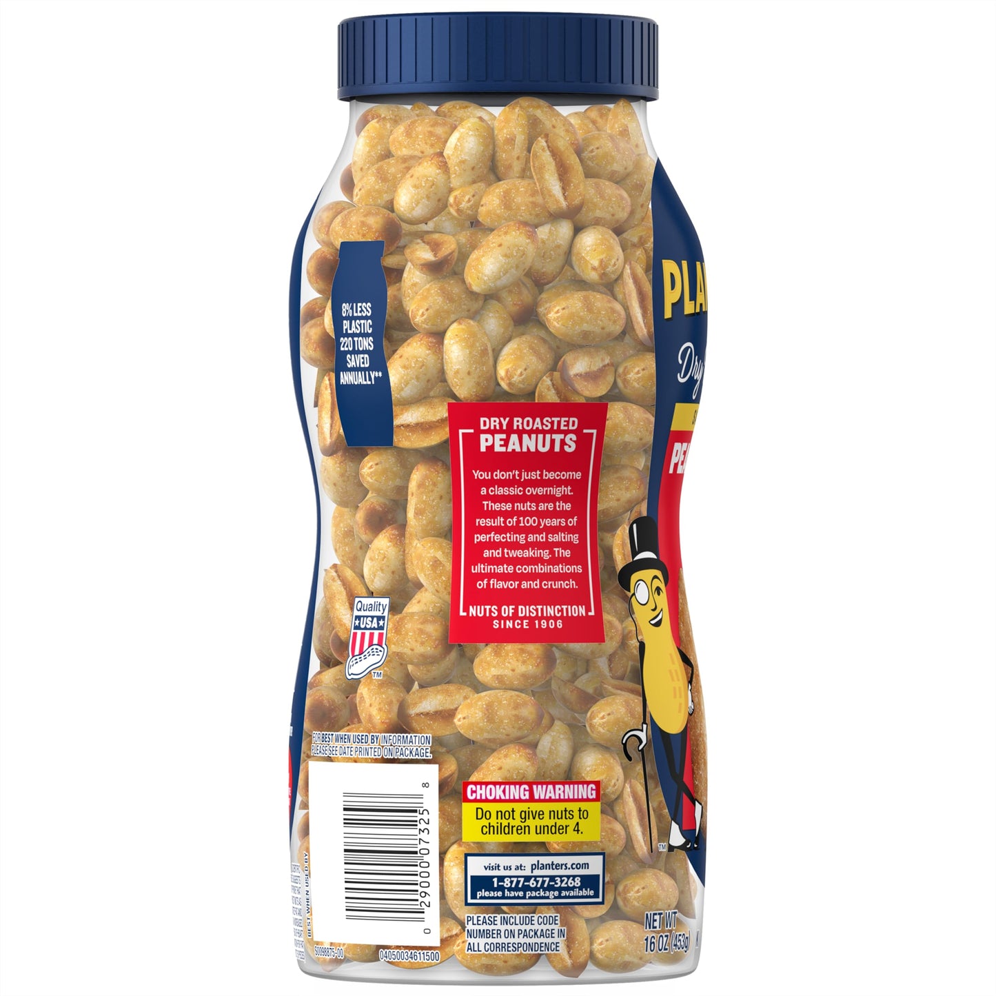 PLANTERS Salted Dry Roasted Peanuts Party Snacks Plant Based Protein 16oz 1 Jar