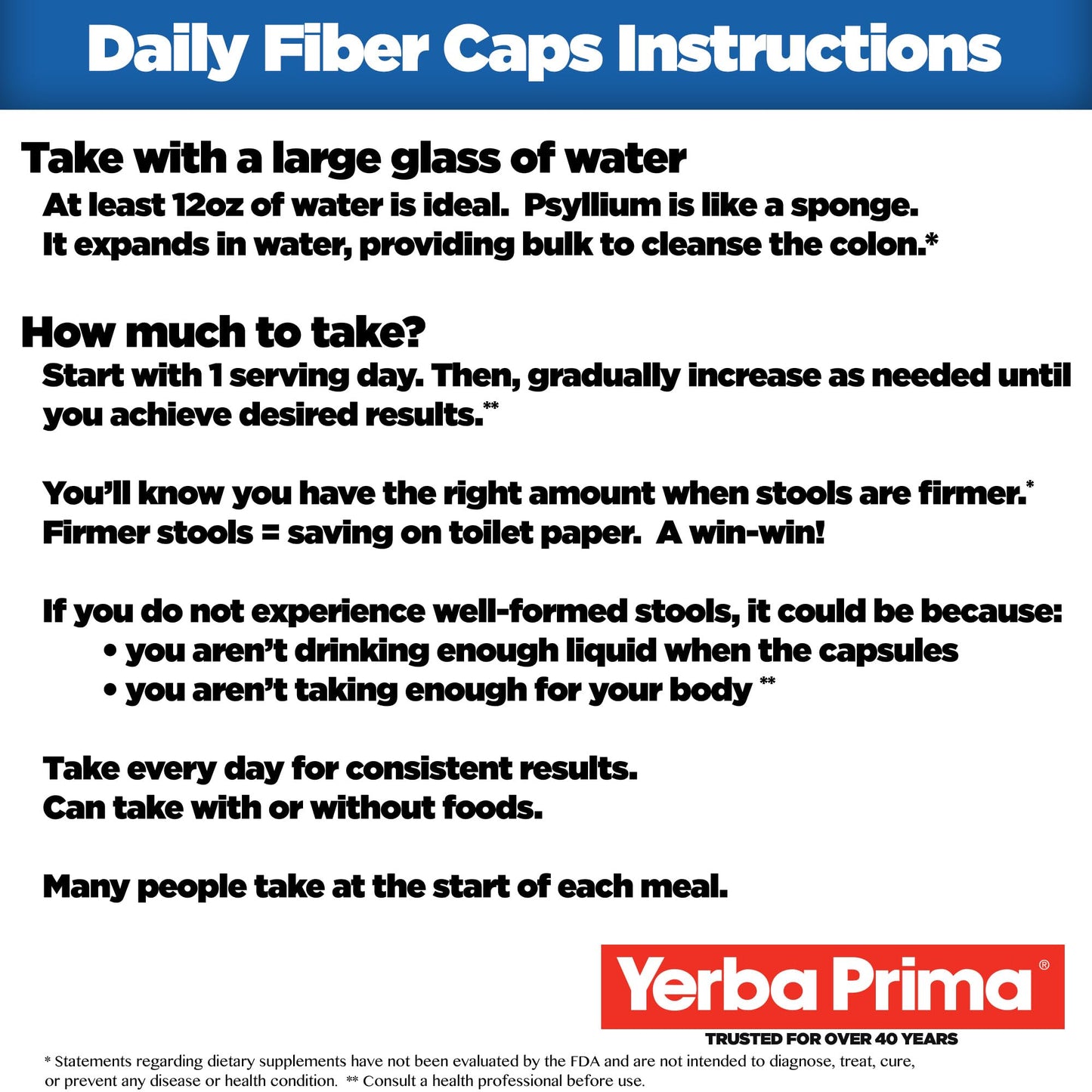 Yerba Prima Daily Fiber Caps - 180 Capsules, (Pack of 4) - Soluble & Insoluble Dietary Fiber Supplement - Colon Cleanse - Gut Health - Vegan, Non-GMO, Gluten-Free