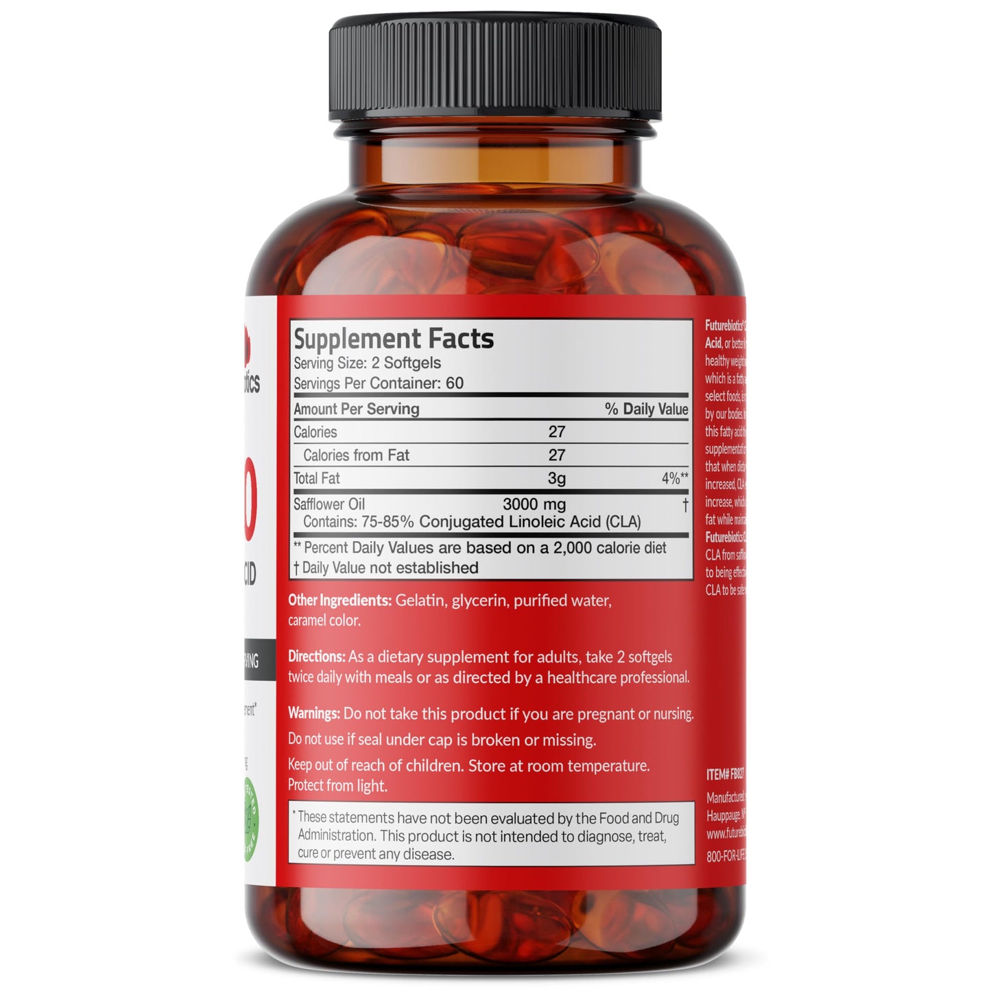 Futurebiotics CLA 3000 Extra High Potency - Non-Stimulating Conjugated Linoleic Acid, Non GMO, 120 Softgels