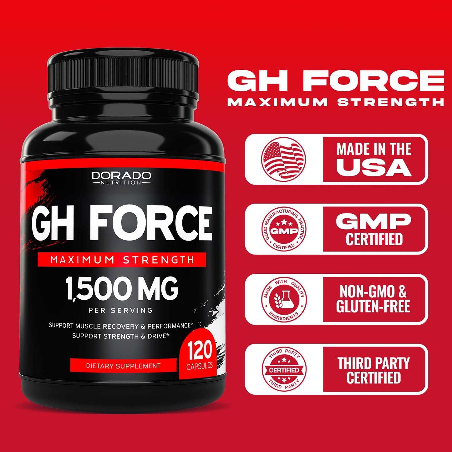 HGH Supplements for Men & Women (120 Count) 1500mg Support Muscle Growth & Healthy Levels of Human Growth Hormone - Promote Healthy Muscle & Recovery for Men Post Workout Supplement - USA Made