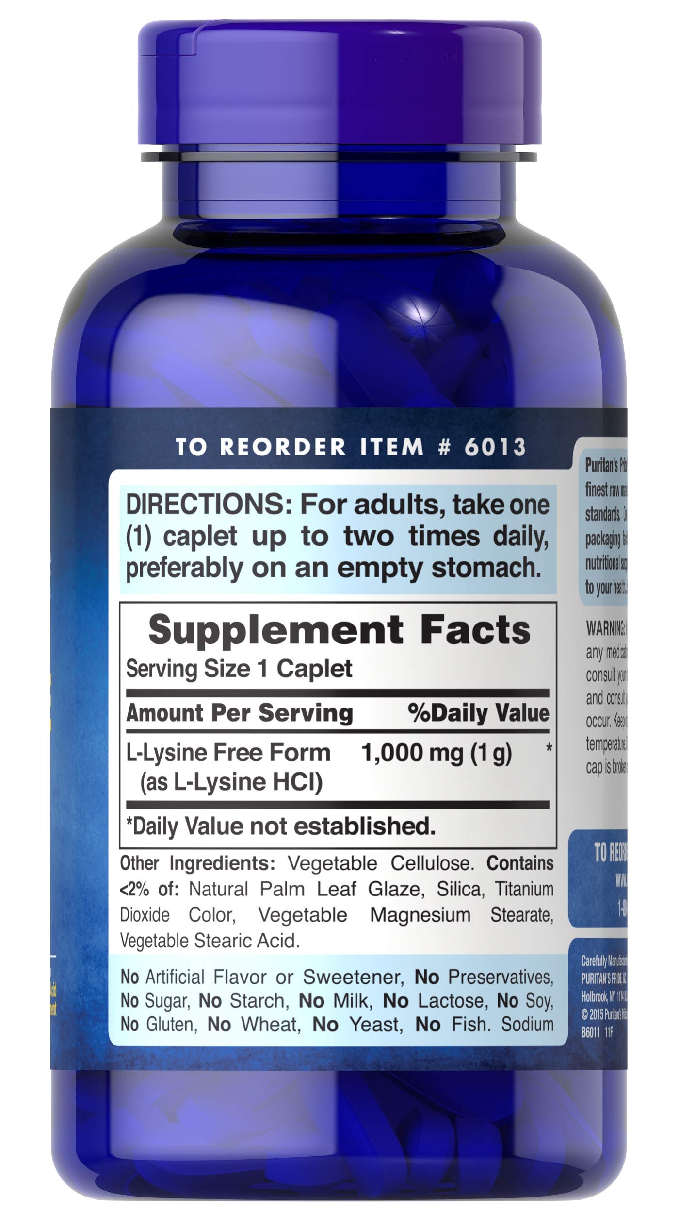 Puritan's Pride L-Lysine 1000 mg-250 Caplets (6013)