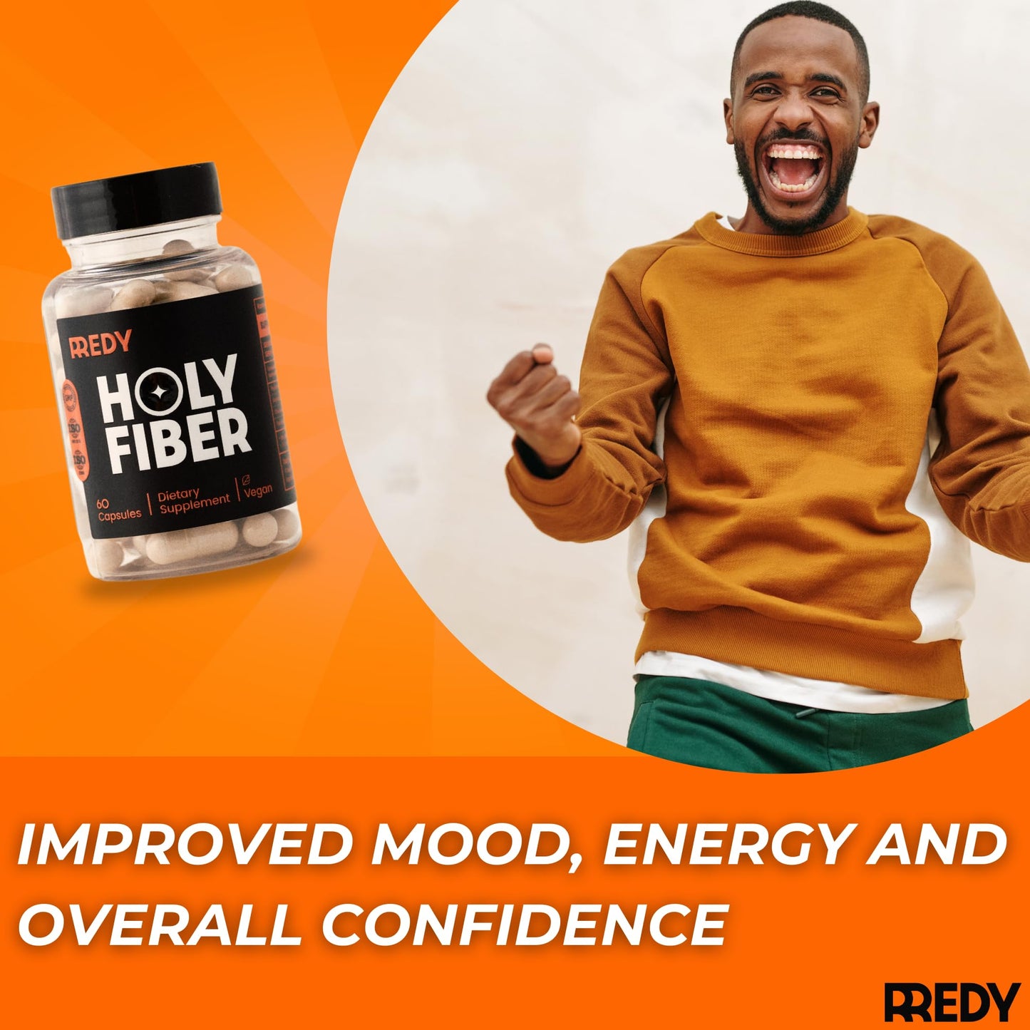 REDY 4-in-1 Premium Blend Psyllium Husk, Aloe Vera, Chia Seeds, Flaxseeds, Fiber Supplement Men, 60 Vegan Capsules, Gut Health Support, Digestive Regularity, Constipation Relief, Bowel Movement