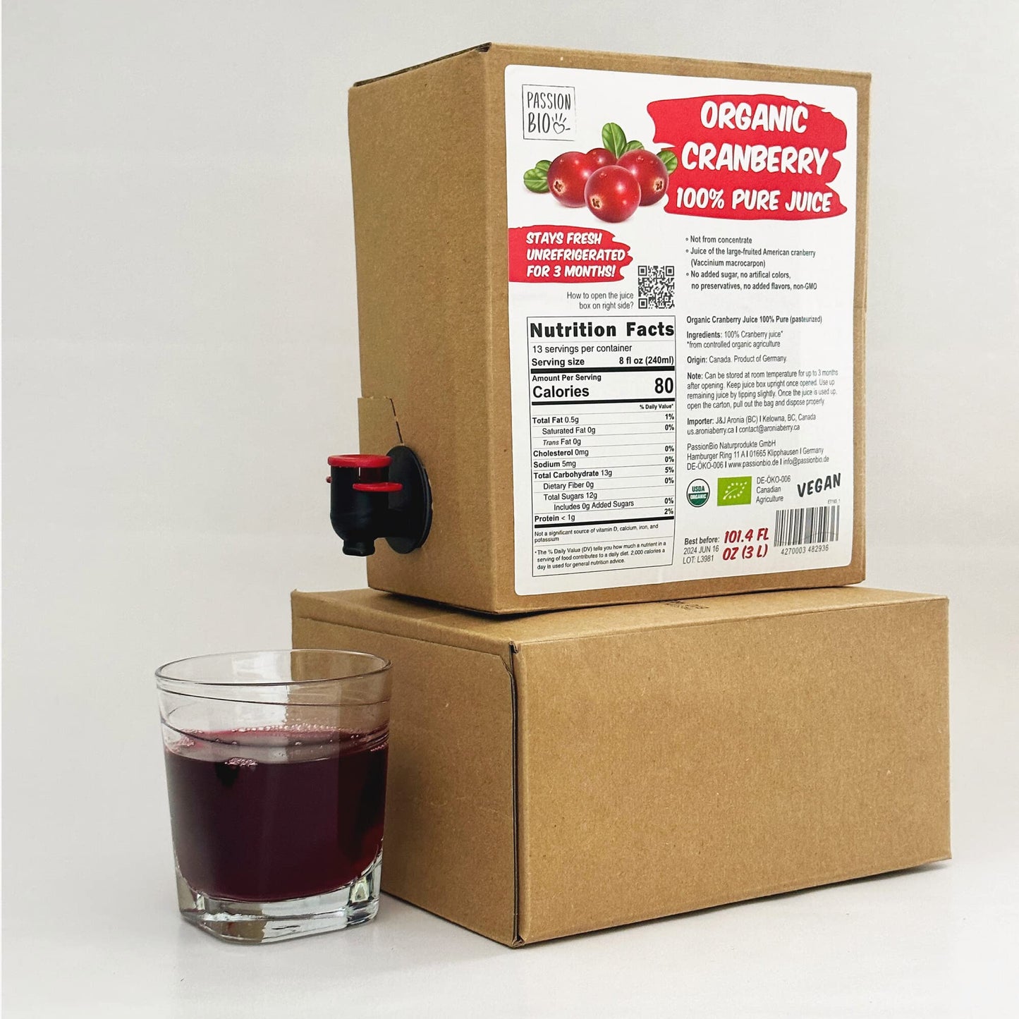 Organic Cranberry Juice Box 1014 Fl Oz 100 Pure Cranberry Juice No Added Sugar Not From Concentrate Vegan Organic Non GMO Natural Unsweetened Cranberry Juice