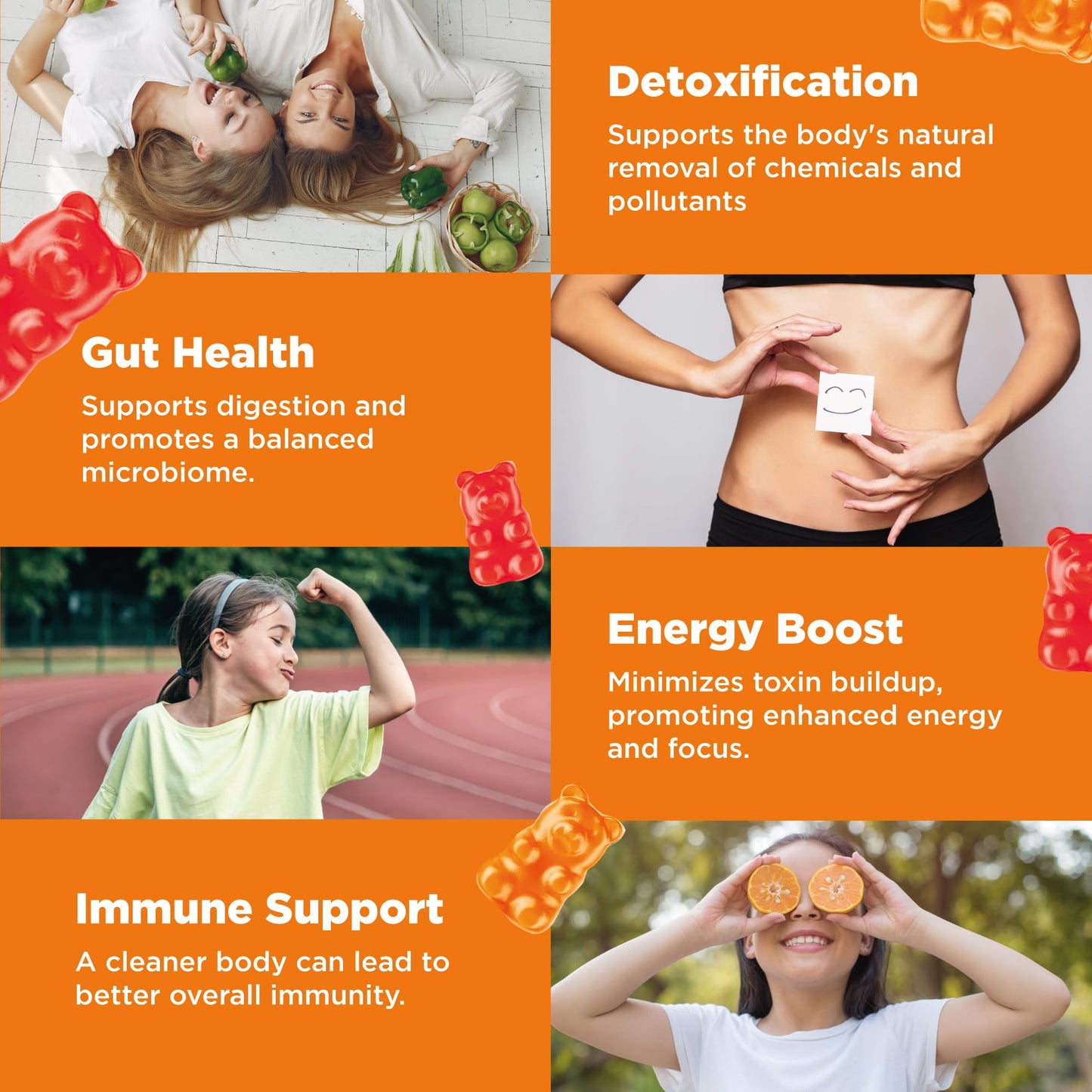Juneno Zeolite Kids Detox Gummies - Total Body Cleanse Micronized Chewables Supplement with Chlorella - Orange Flavor Vegan Non-GMO Gluten-Free