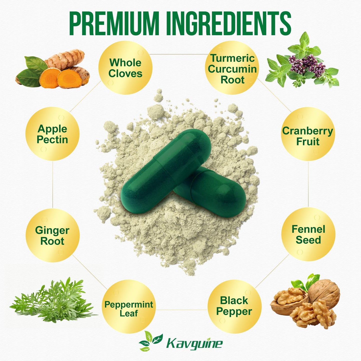 Kavguine,10 in 1 Wormwood Capsules, Black Walnut Hulls Cloves Black Pepper urmeric Curcumin Root Peppermint Leaf, DIigestive Health, Body Detox, 90 Capsules