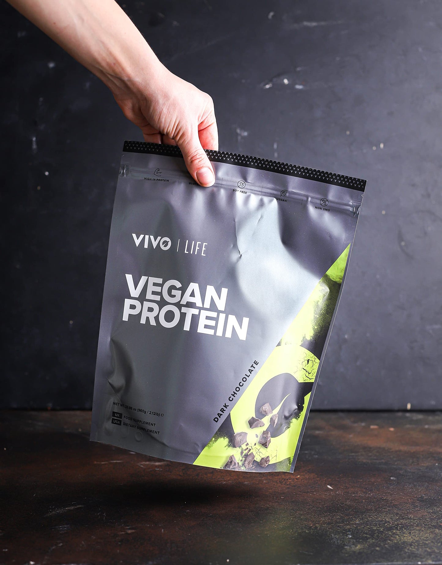 VIVO Vegan Protein Powder - 0.7 oz of Plant-Based Protein per Scoop, 30 Servings (33.8 oz) (Dark Chocolate)