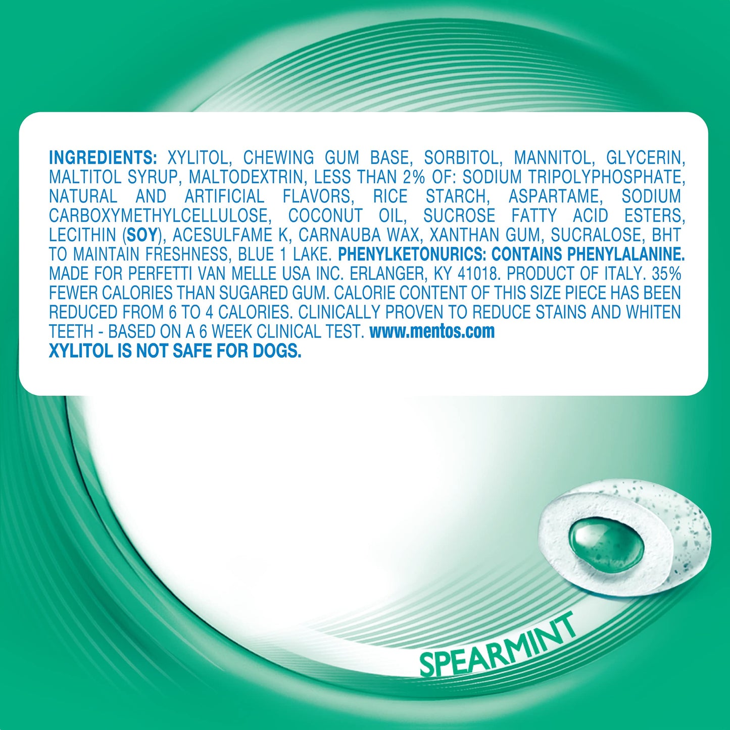 Mentos Pure Fresh SugarFree Chewing Gum with Xylitol Spearmint 15 Piece Bottle Bulk Pack of 10