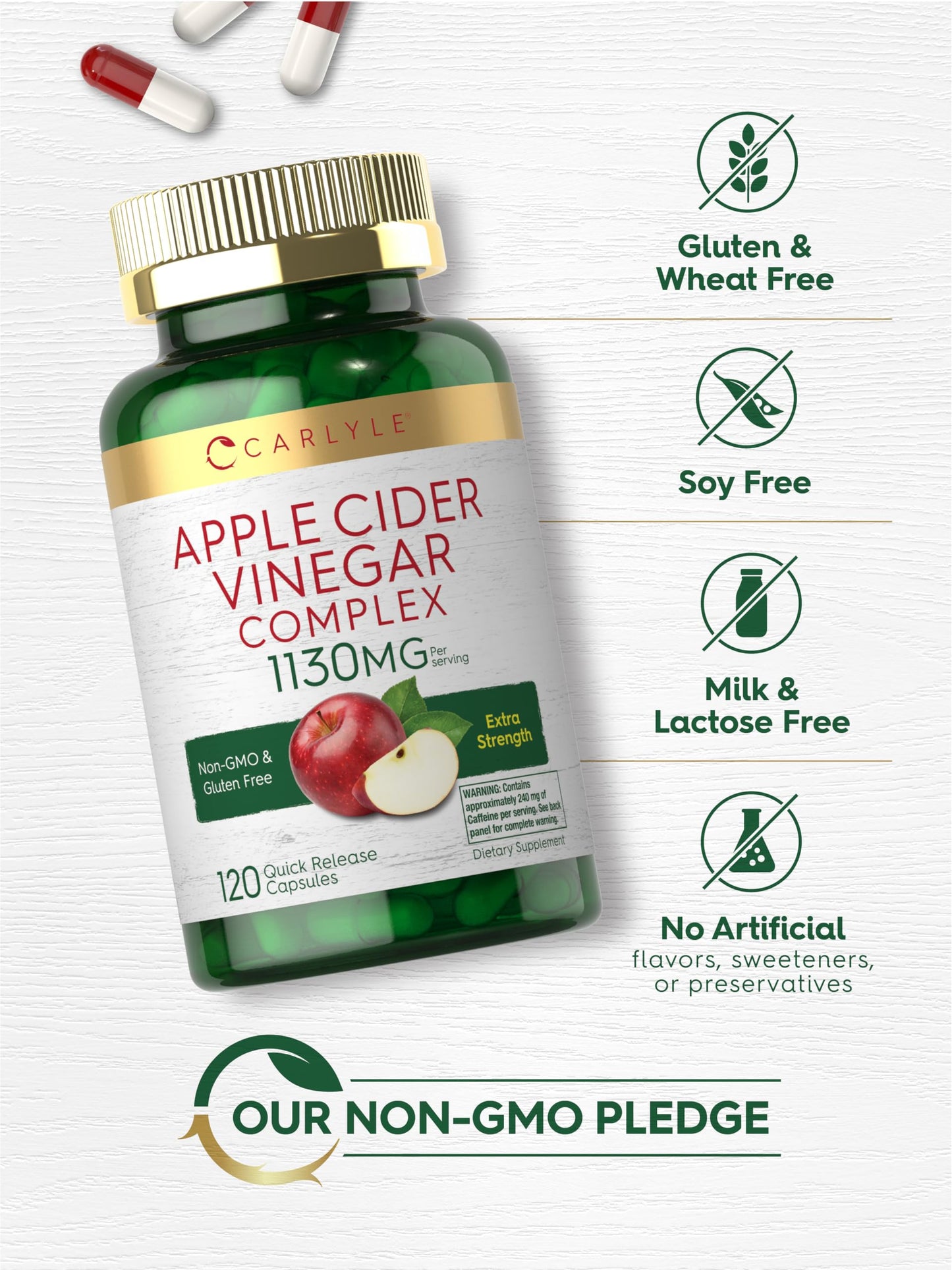 Carlyle Apple Cider Vinegar Complex Capsules | 120 Pills | with Cayenne and Ginger | Non-GMO & Gluten Free Supplement