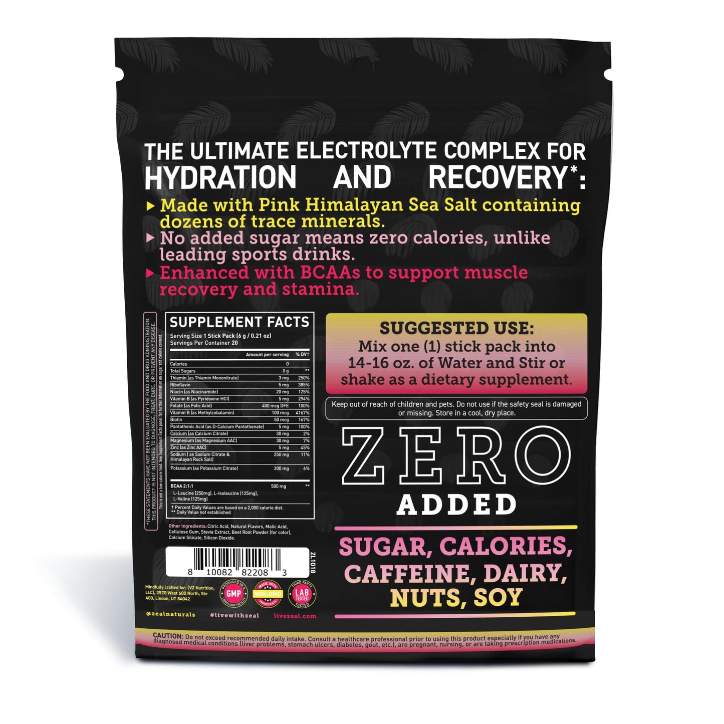 Enhanced Electrolyte Powder Stick Packs (Pink Lemonade - 20 Packets) w 0 Sugar +BCAAs +B-Vitamins Electrolyte Supplement w Potassium Zinc & Magnesium for Hydration - Keto Electrolytes