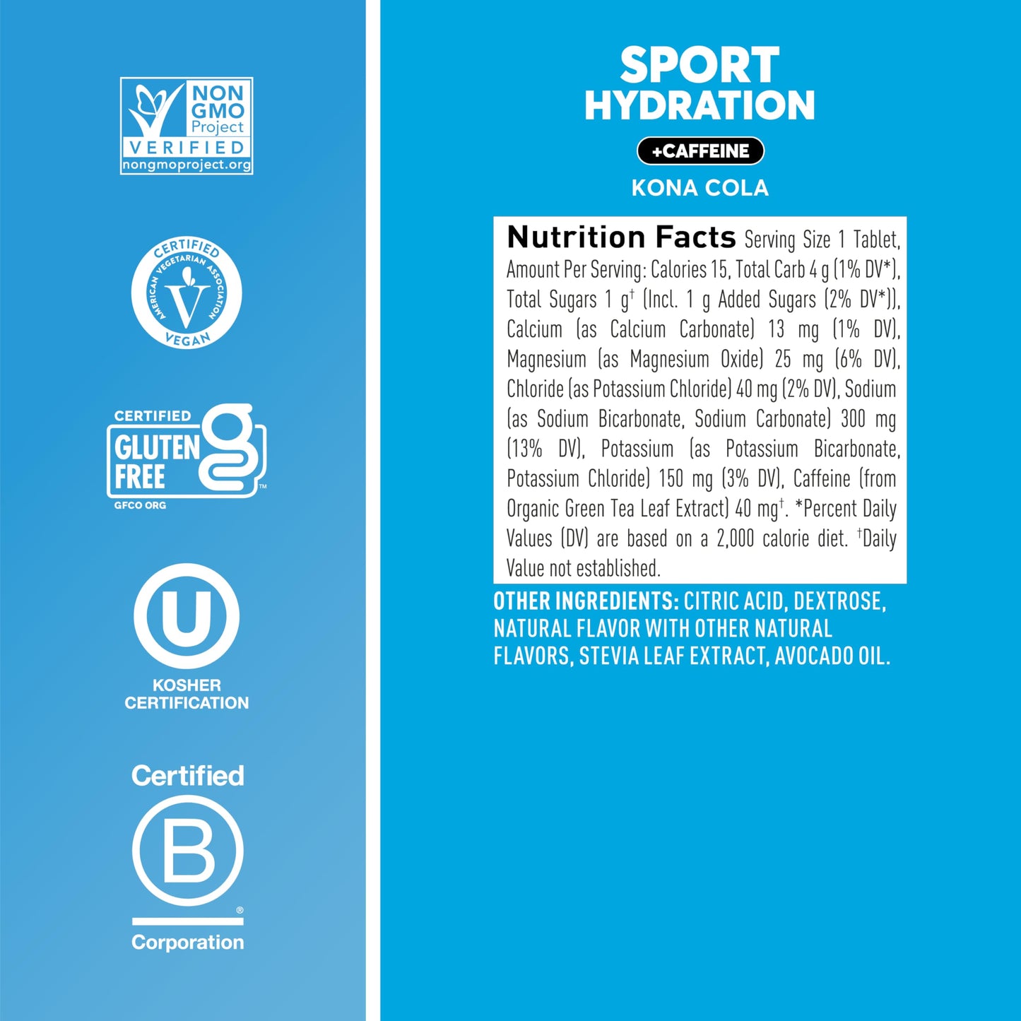 Nuun Sport + Caffeine Electrolyte Tablets - Dissolvable in Water, Kona Cola Flavor, 5 Essential Electrolytes for Hydration, 1g Sugar Drink Mix, Vegan, Non-GMO, 8 Pack (80 Total Servings)