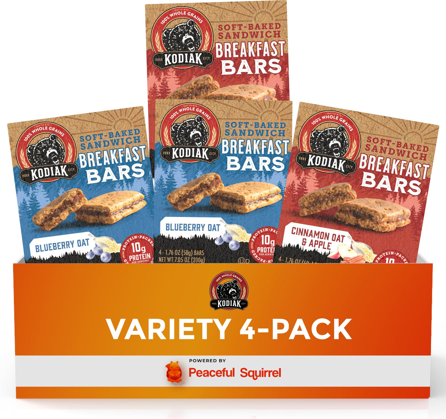 Kodiak Cakes Breakfast Bar Sandwich Variety of 4 packs 2 Flavors 10g of Protein 176 Ounce