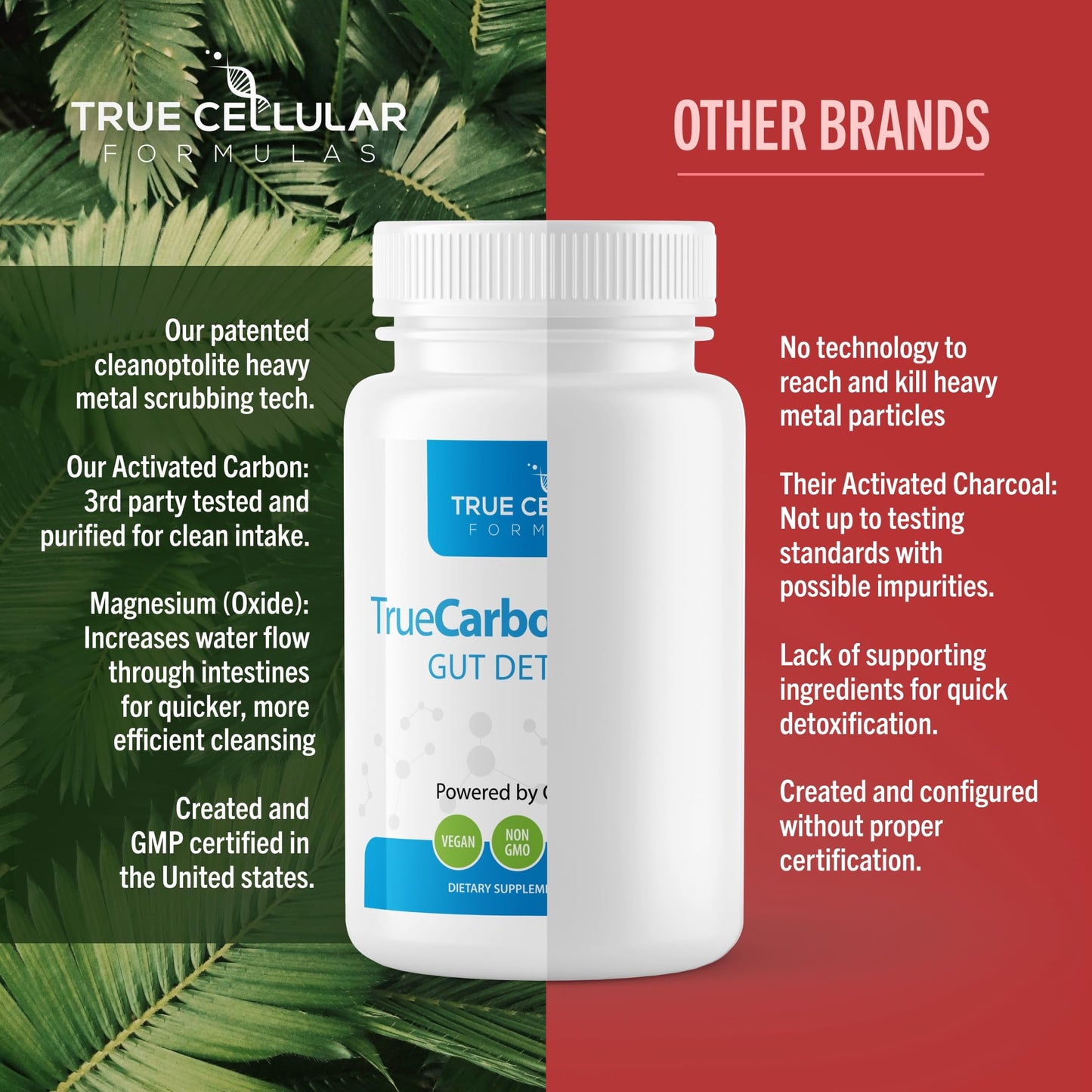 TrueCarbonCleanse™ - Perfect Gut Detoxifier & Binder - Advanced Formula with Organic Bamboo Activated Charcoal Capsules - 60 Capsules - Vegan, Non GMO, Gluten Free, Soy Free, Non-Toxic Certified