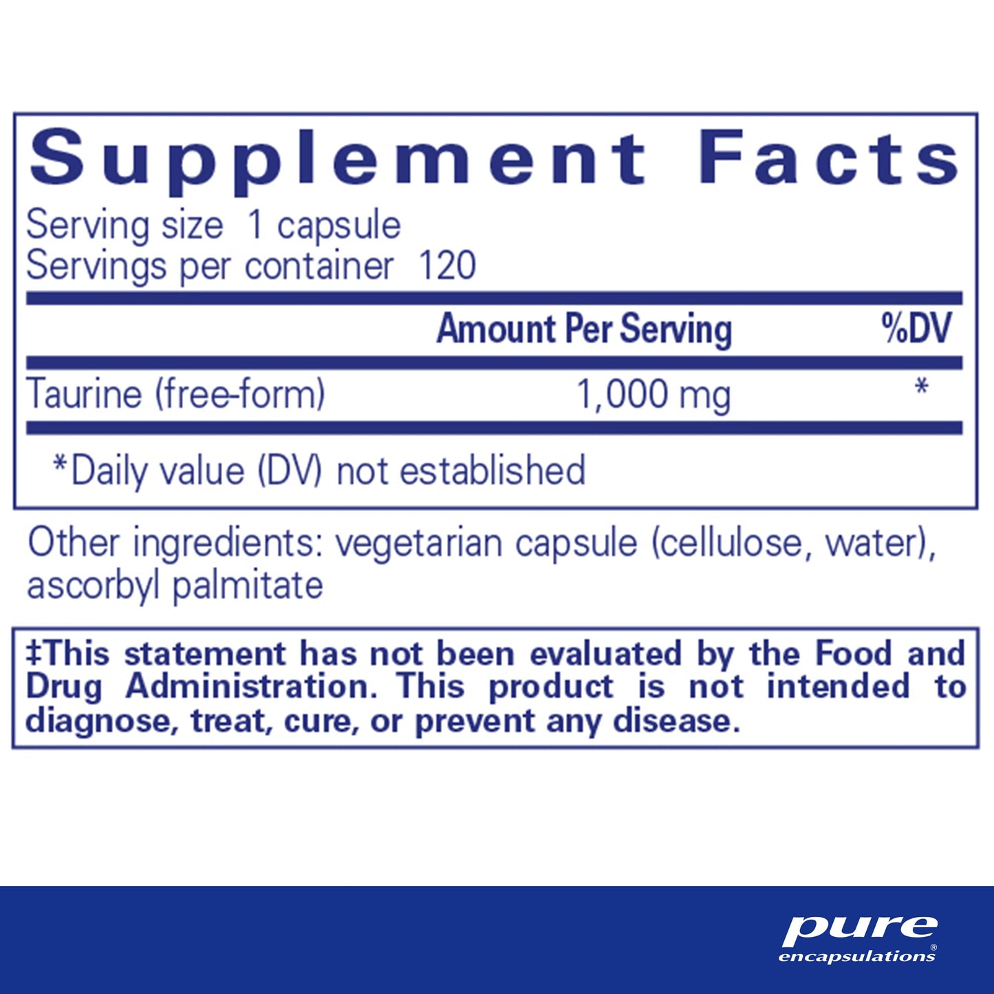 Pure Encapsulations Taurine 1,000 mg - Supports Heart Health & Detox - Essential Amino Acid - Liver & Gallbladder Health* - Vegan & Gluten Free - 120 Capsules