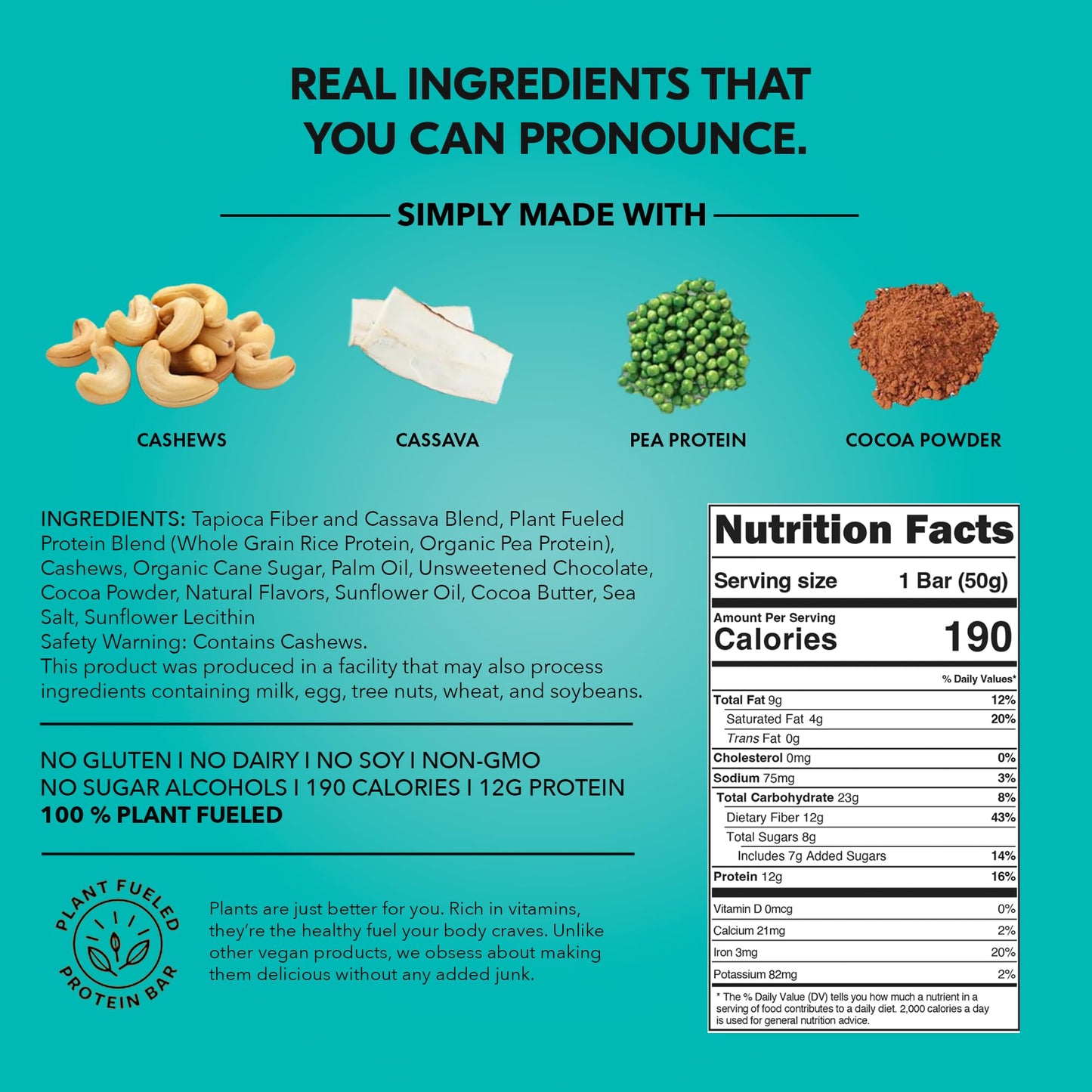 TRUBAR Vegan Protein Bar Oh Oh Cookie Dough Gluten Free Plant Based Protein Dairy Free Non GMO Soy Free No Sugar Alcohols 12G Protein 13G Fiber 23G Carb Healthy on the Go Snack Bars 12 CT