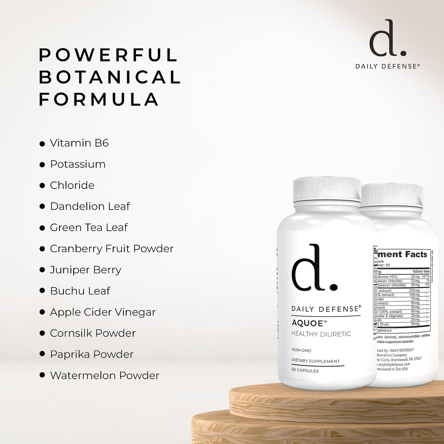 Diuretic Pills - Cranberry Pills with Green Tea, Dandelion, Apple Cider Vinegar & More - AQUOE Water Away Pills for Bloating & Fitness - Water Pills by Daily Defense, 60 Capsules