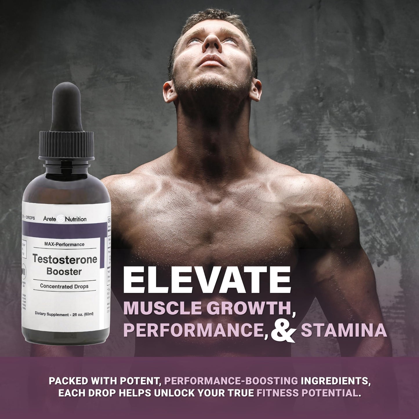 Arete Nutrition Testosterone Booster - Supplement Men and Women with Tribulus Terrestris and Tongkat Ali for Enhancing, Muscle Recovery & Energy - 2oz Liquid Bottle