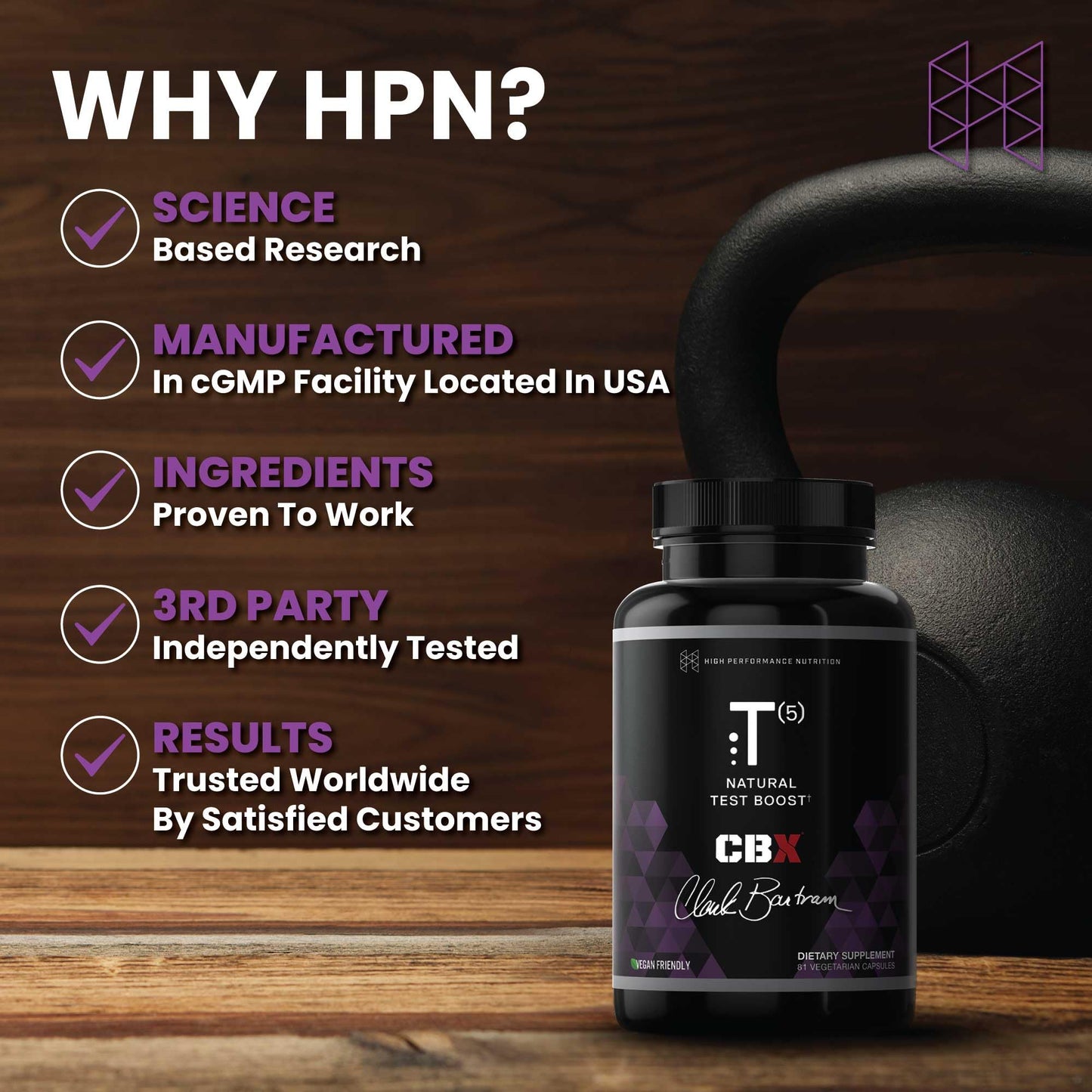 HPN T(5) Testosterone Optimization Booster | Natural Testosterone Supplement with Testofen | Increase Endurance & Energy | Improve Ability to Build Muscle with LJ100 | Vegan Friendly | 81 Capsules