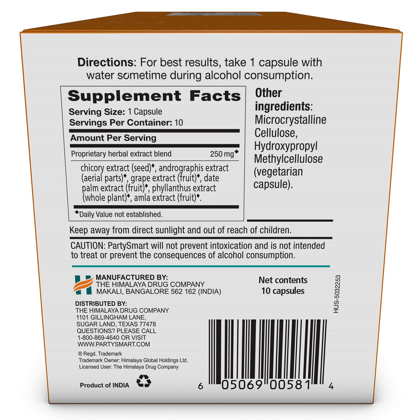 Himalaya PartySmart, One Capsule for a Better Morning After Drinking, Plant Based, Liver Support, Alcohol Breakdown, Clinically Studied, Non-GMO Project Verified, 10 Capsules, 3 Pack