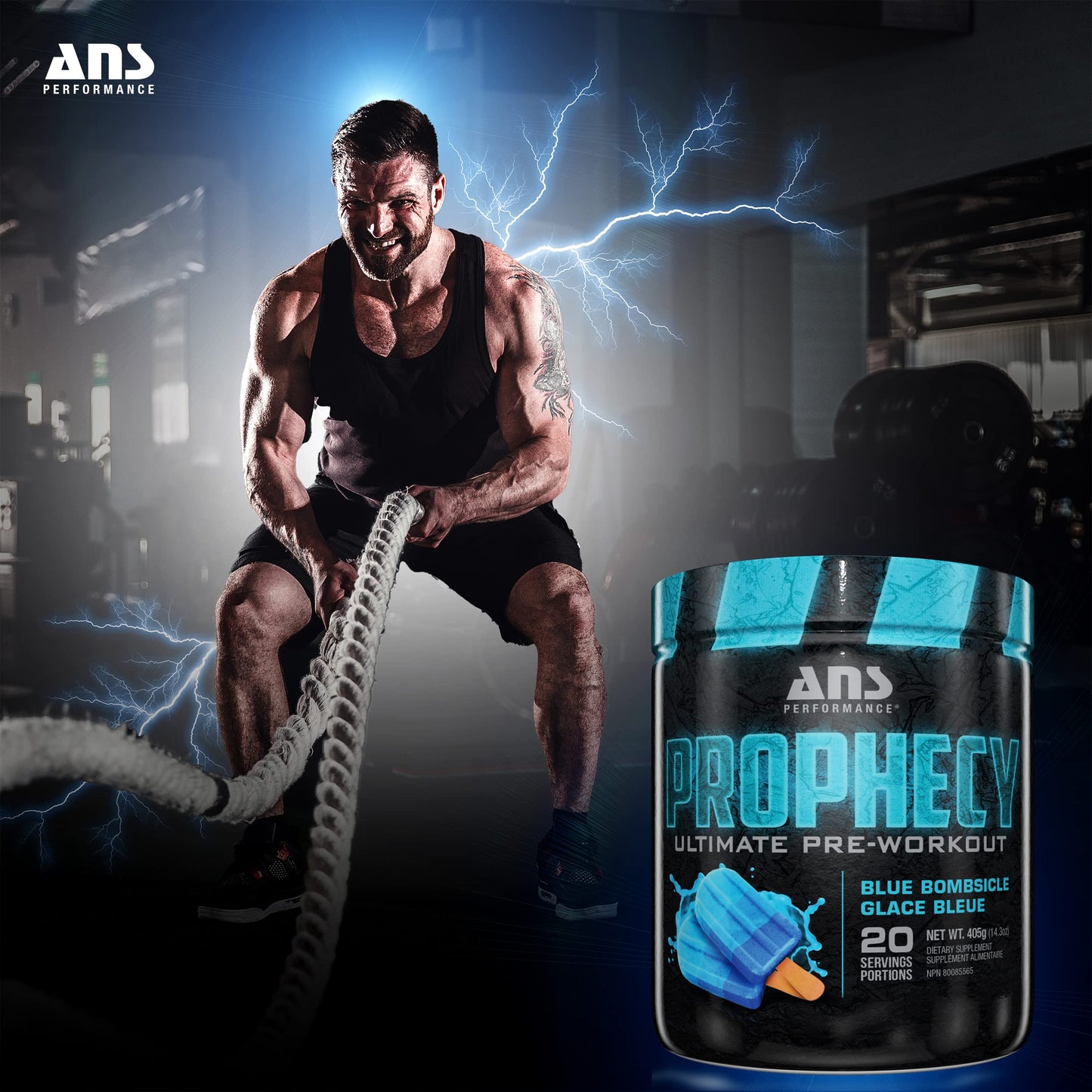 ANS Performance Prophecy Pre Workout Powder (20 Servings, 14.5 oz) - Gluten Free Pre-Workout Formula - Energy & Strength - Sugar Free- Increase Power & Workout Volum (Blue Bombsicle)