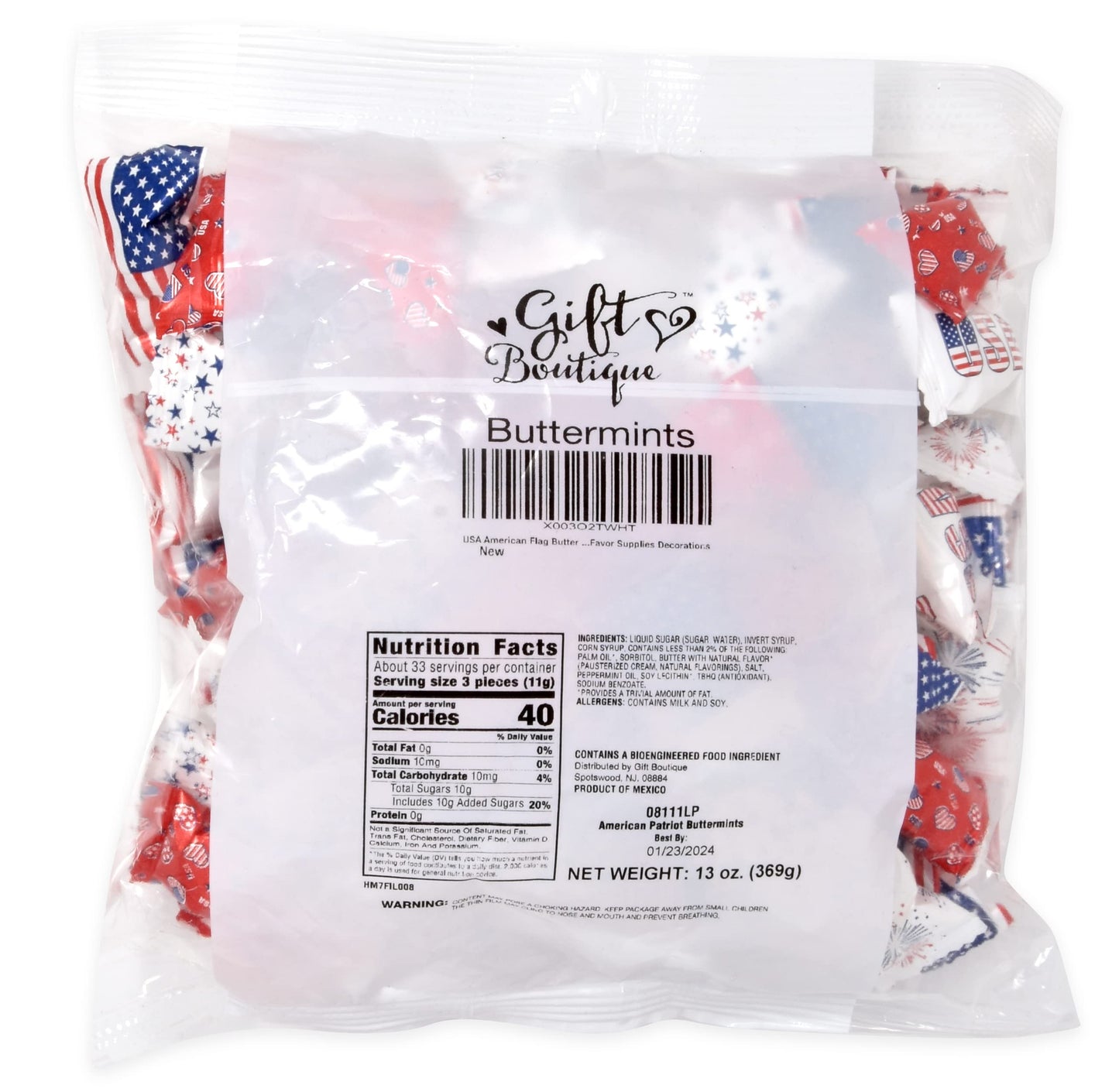 USA American Flag Butter Mint Candies Bags 100 Count Individually Wrapped Red White Blue Mint Candy 13 Ounce Bags Fourth of July Goodies Treat Candy Patriotic Party Favor Supplies Decorations