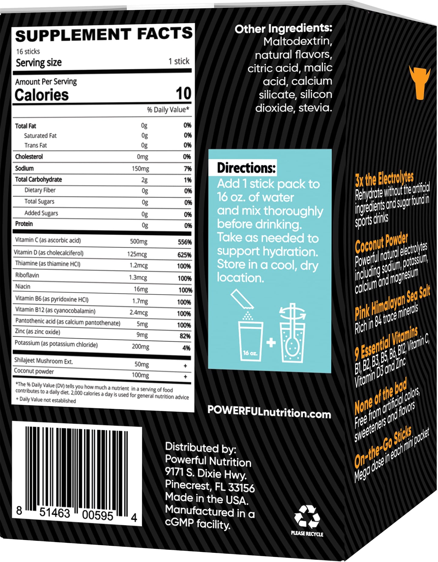 Powerful Nutrition Hydration Plus Immunity, Orange, 16 Count, 0g of Sugar, Electrolyte Powder Drink to Support Immunity and Wellness with Zinc, Vitamin C and D