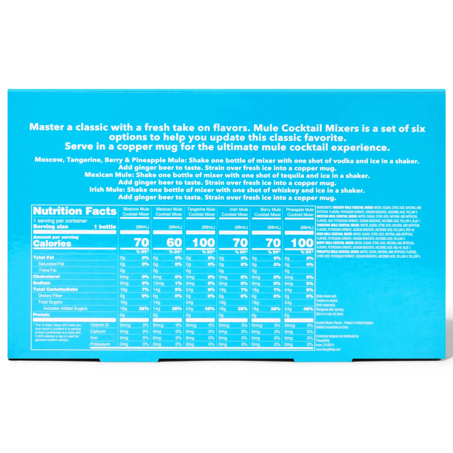 Thoughtfully Cocktails Mule Master Cocktail Mixer Set Vegan and Vegetarian Flavors Include Moscow Berry and more Set of 6 Contains No Alcohol