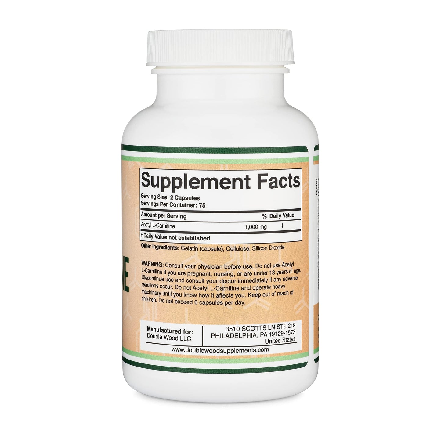 Acetyl L-Carnitine 1,000mg Per Serving, 150 Capsules (ALCAR for Brain Function Support, Memory, Attention, and Stamina) Acetyl L Carnitine That is Third Party Tested by Double Wood
