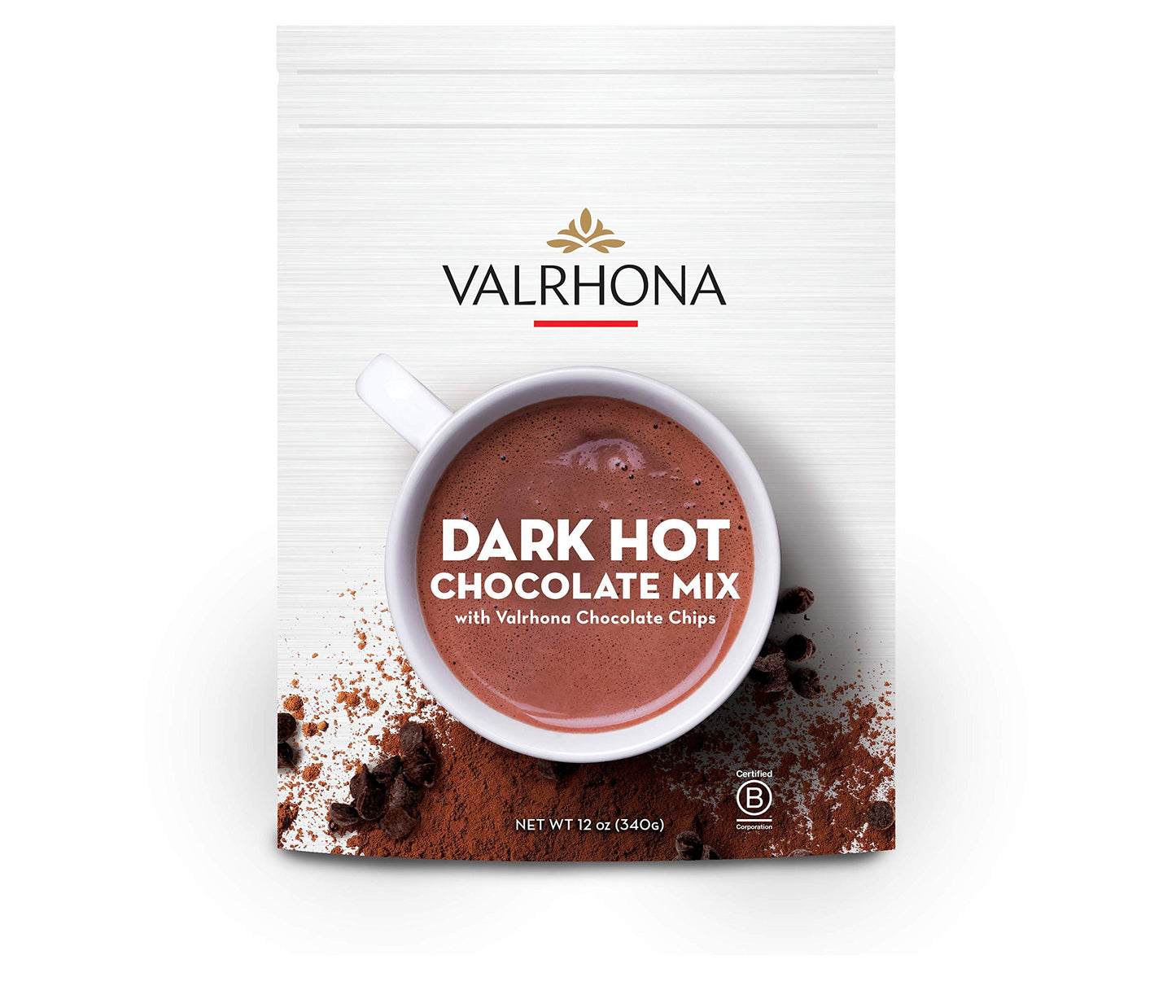 Valrhona Premium Dark Hot Chocolate Sweet Mix Rich Smooth Full of Dark Chocolate Flavor Dark Hot Chocolate Cocoa Powder with Cream Almond or Oat Milk for a Completely Satisfying Beverage 12oz Packet