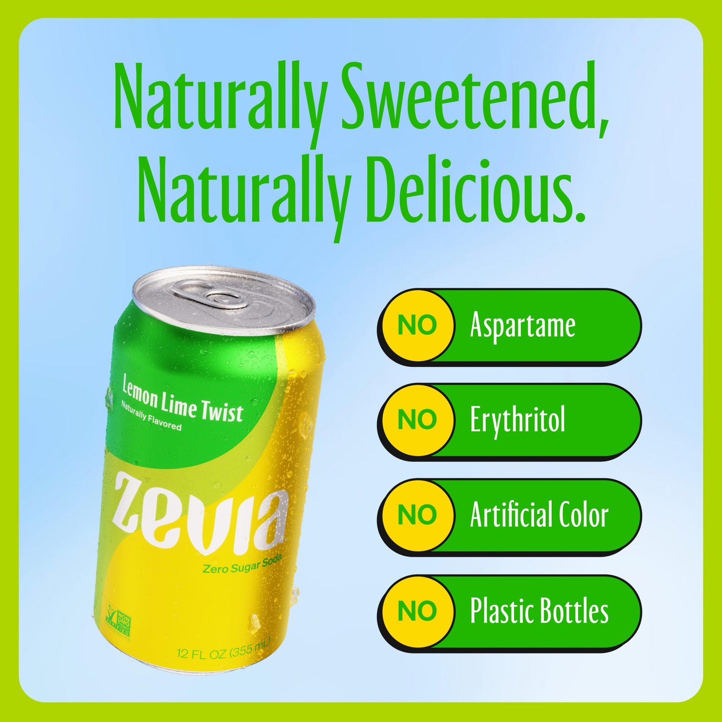 Zevia Zero Calorie Soda Lemon Lime Twist 12 Ounce Cans Pack of 6