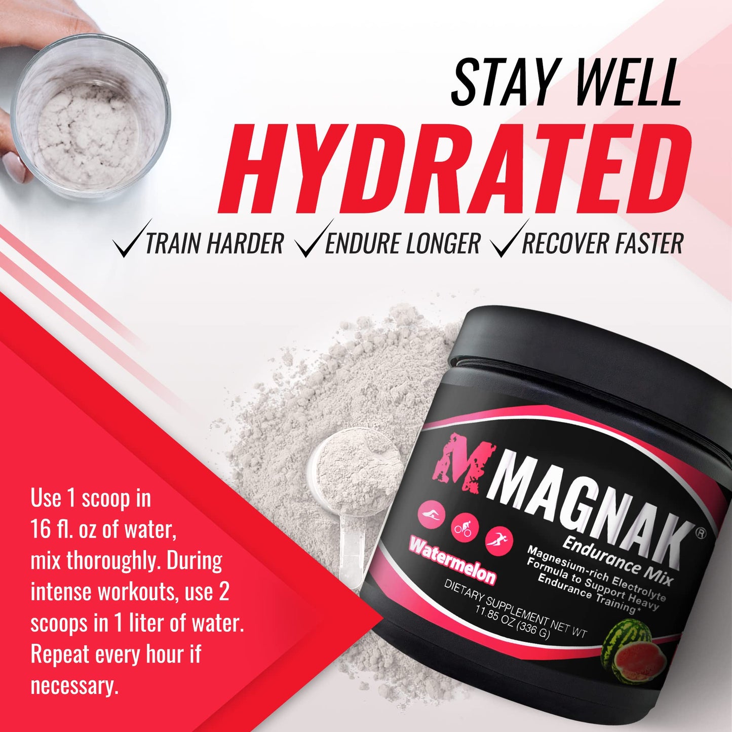 Electrolytes Powder Mix, Recovery Drink for Workouts, Sports & Training, Hydration and Energy Drink Mix w/Magnesium, Potassium, Sodium & More, Gluten Free, Watermelon Powder, 11.4 oz - Magnak