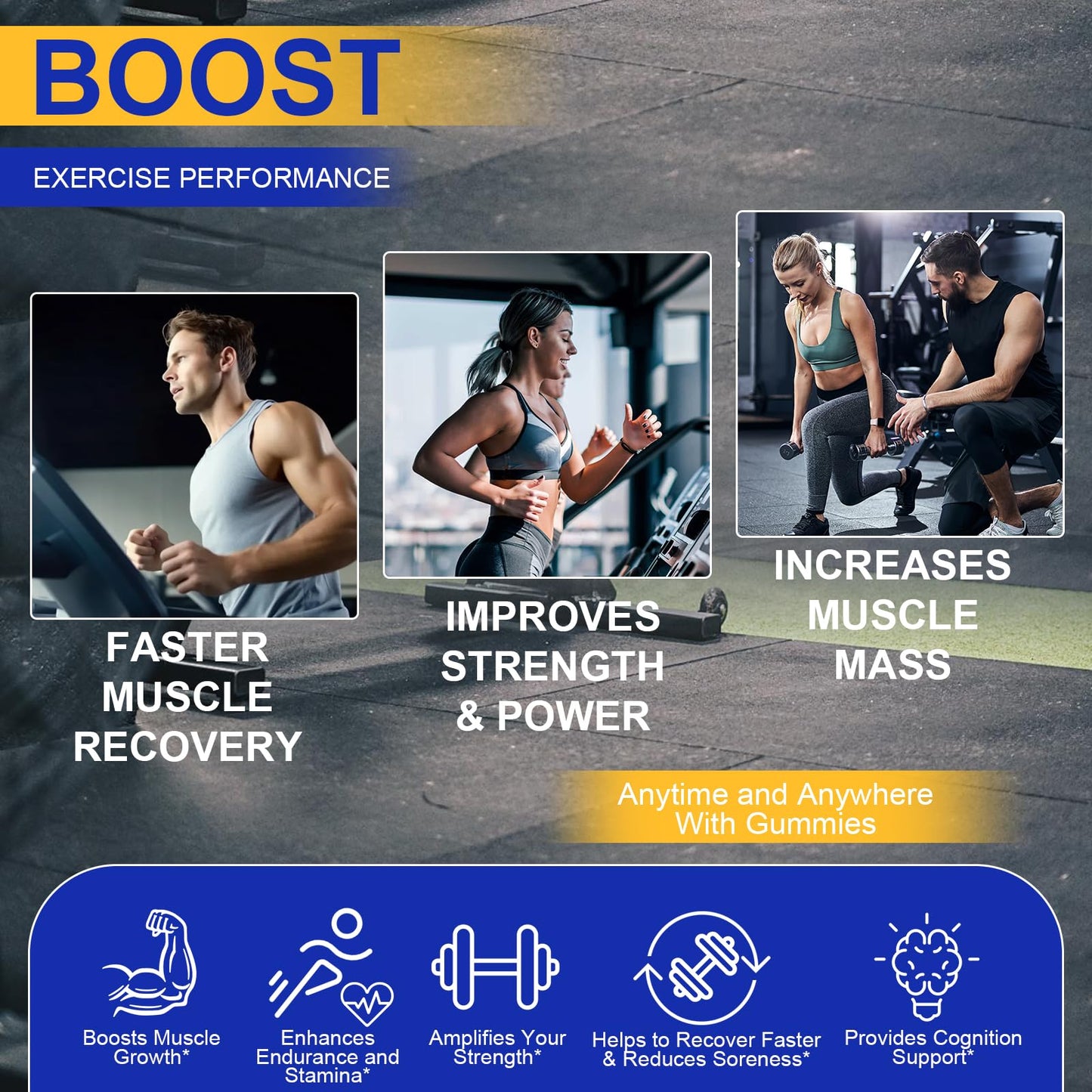 Lysimi Creatine Monohydrate Gummies 5000mg for Men & Women, Creatine Monohydrate for Muscle Strength, Muscle Builder, Energy Boost, Pre-Workout Supplement, Blueberry Flavor, 120Count