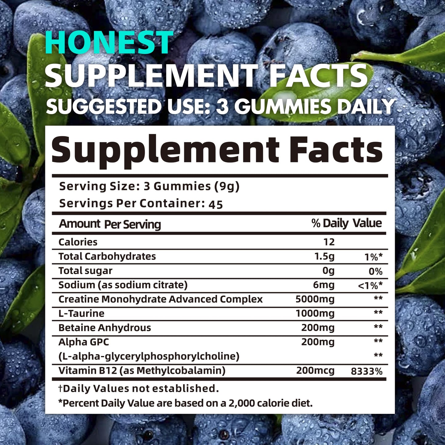 BEAST BITES Nutrition Creatine Monohydrate Gummies for Men & Women - 5g of Creatine Monohydrate per Serving - Sugar Free,Vegan, Blueberry Flavor, 135 Count