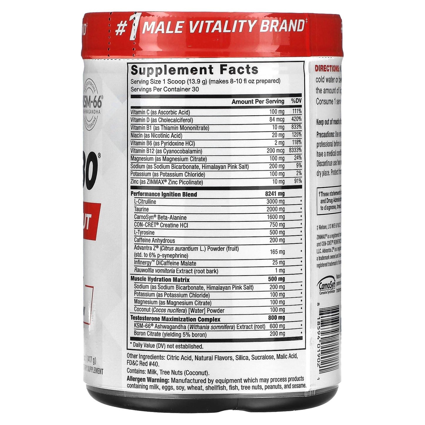 FORCE FACTOR Test X180 Pre-Workout Powder & Energy Supplement, Boost Focus & Endurance, Build Muscle & Strength, Nitric Oxide Supplement with Ashwagandaha & L-Citrulline, Fruit Punch, 30 Servings