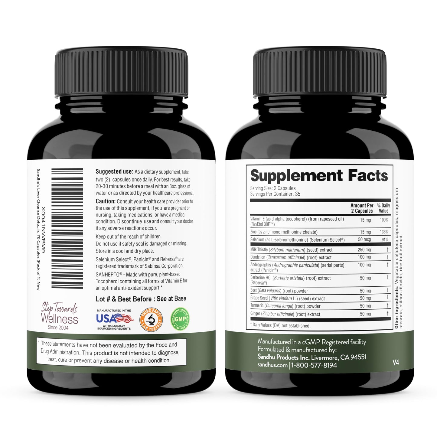 Sandhu's Liver Cleanse Detox & Repair Support | Supplement for Fatty Liver Health and Renew | 70 Veg Capsules | Milk Thistle Dandelion Root with 9 Herbal Minerals for Men & Women