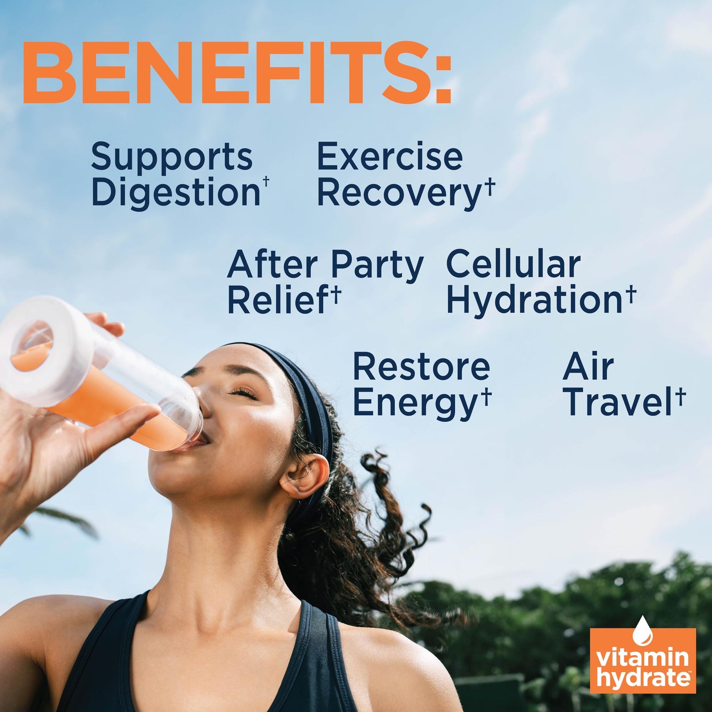 Vitamin Hydrate Electrolyte Powdered Drink Mix, Super Hydration, Boost Stamina & Fight Fatigue, Bursting with Electrolytes, Vitamins & Minerals, 0 Sugar, Orange Blast, 10 Stick Packs