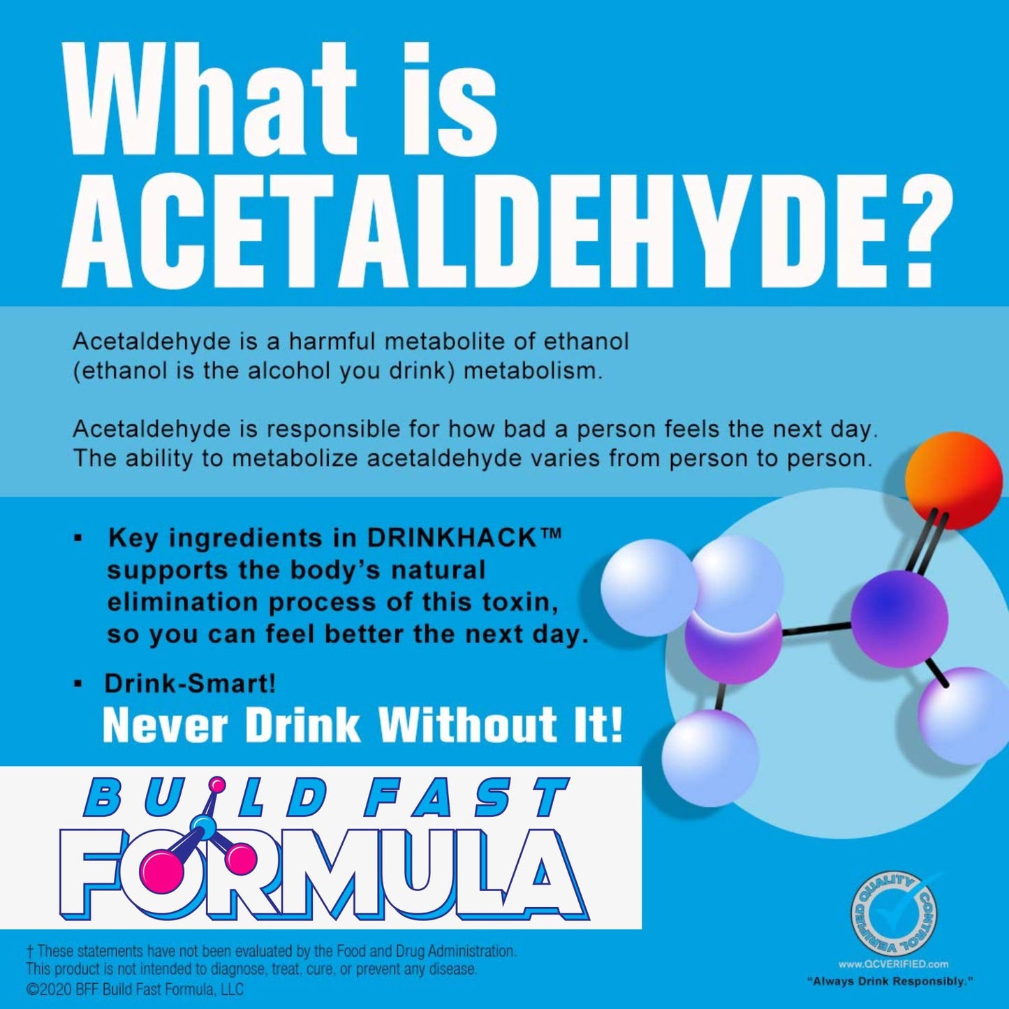 BFF Build Fast Formula DRINKHACK™ Supports Acetaldehyde Elimination - Pantesin Pantethine, Panax Ginseng, B Vitamins - 30 Servings