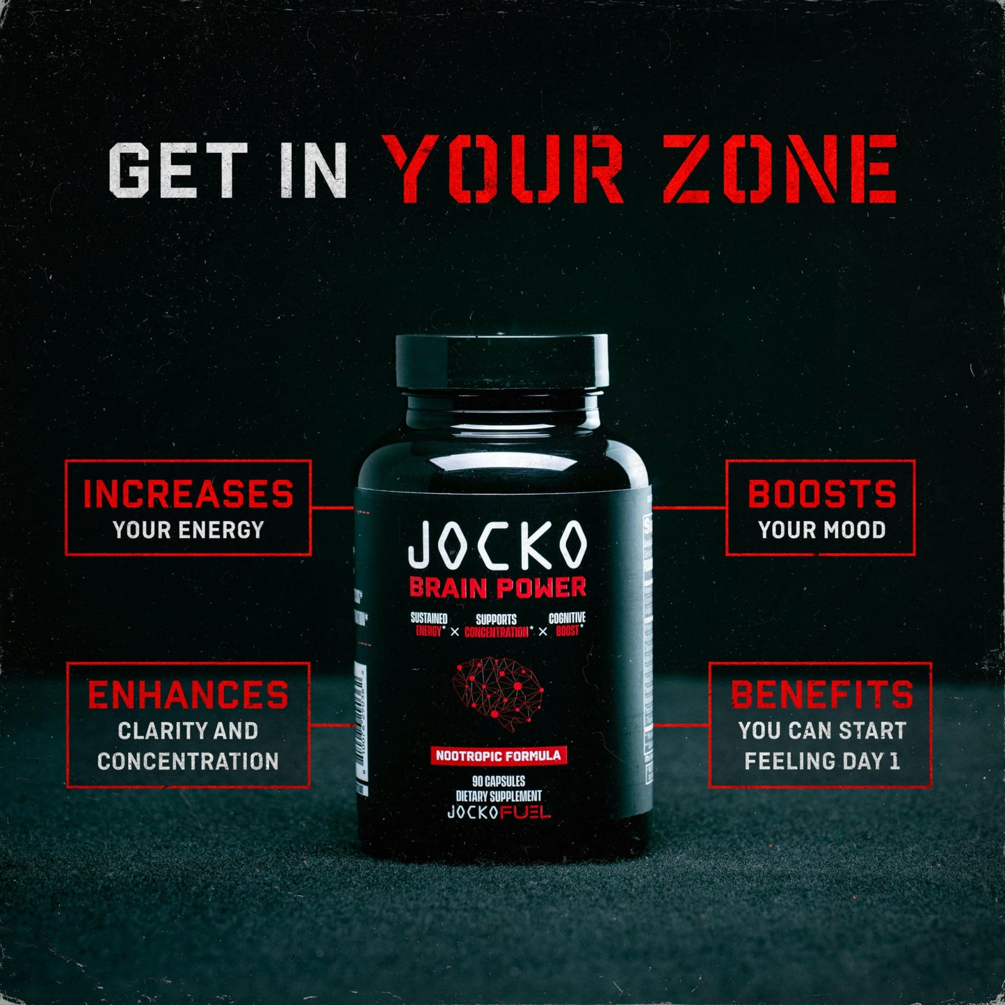 Jocko Fuel Brain Power - Nootropic Dietary Supplements for Memory & Focus - PreWorkout Energy & Focus Supplement (90 Capsules)