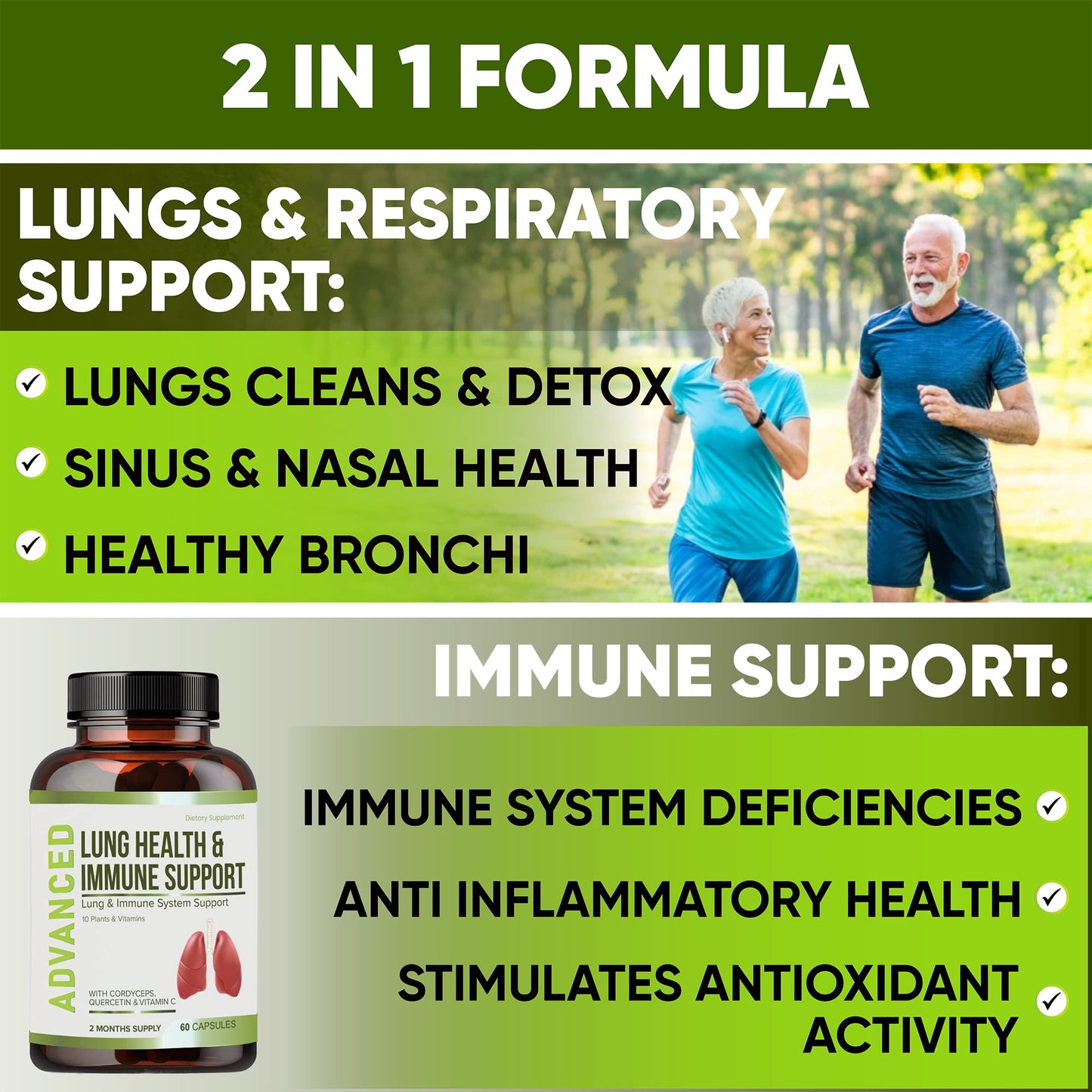 Lung Health & Immune Support Supplement - Lung Cleanse and Detox With Immunity Vitamins For Better Lungs, Immune Defense, Clear Lungs & Deep Breathing Including Quercetin & Cordyceps.Two Months Supply