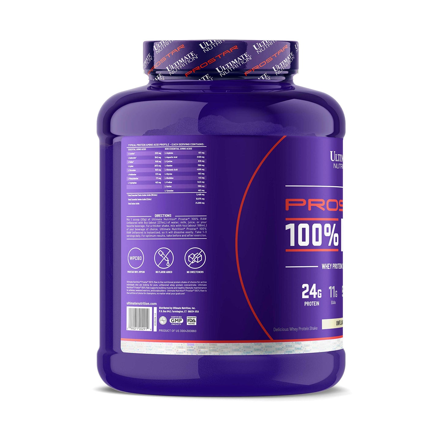 Ultimate Nutrition Prostar Raw Whey Protein Concentrate Powder, Low Carb, Low Fat, Keto Friendly, 24 Grams of Protein Per Serving with 5.5 Grams of BCAAs,Unflavored, 67 Servings, 4.4 Pounds